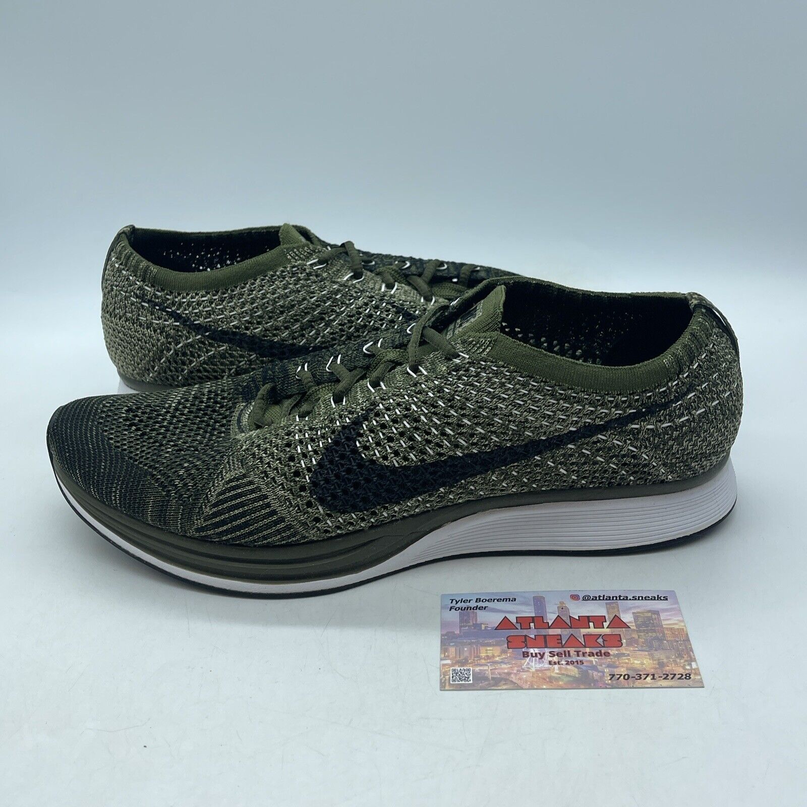 Size 11 - Nike Flyknit Racer Earth Tones Green Black White Suede (862713-300)