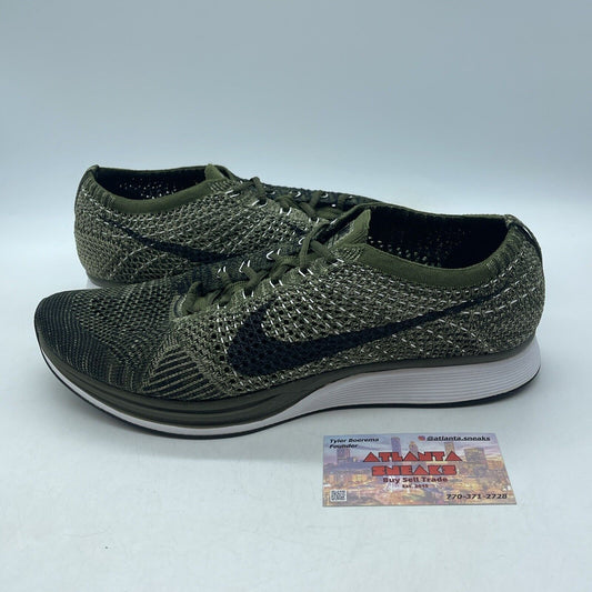 Size 11 - Nike Flyknit Racer Earth Tones Green Black White Suede (862713-300)