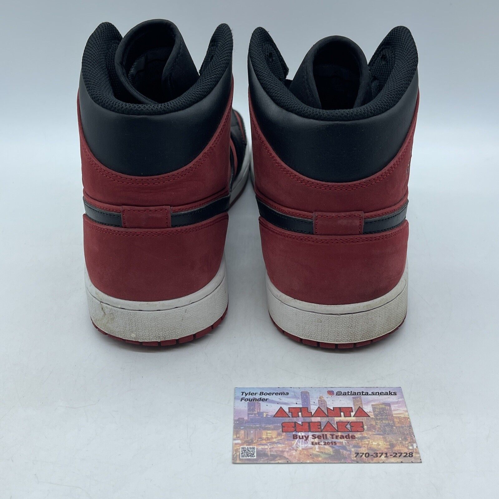 Size 13 - Air Jordan 1 Mid Reverse Banned Red Suede Black Leather (554724-610)