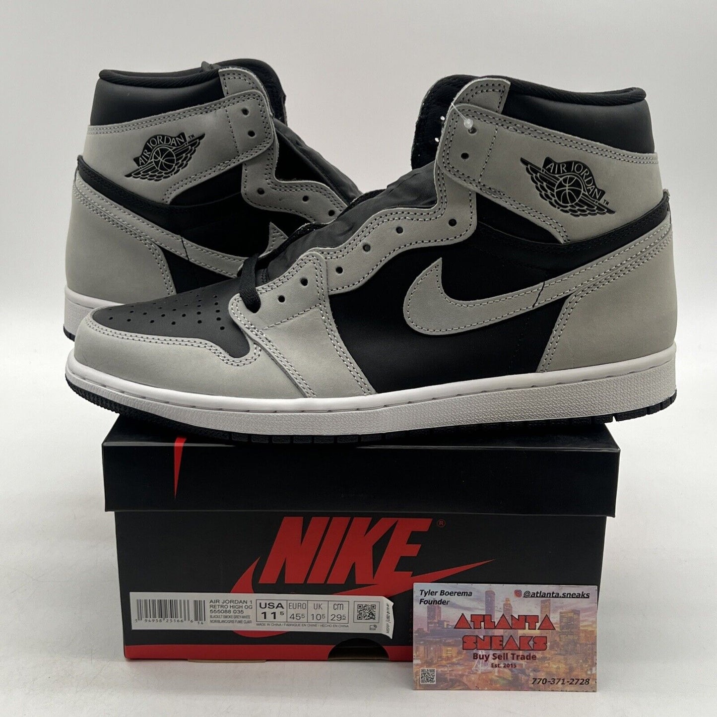 Size 11.5 - Jordan 1 Retro OG High Shadow 2.0 Black White Suede (555088-035)