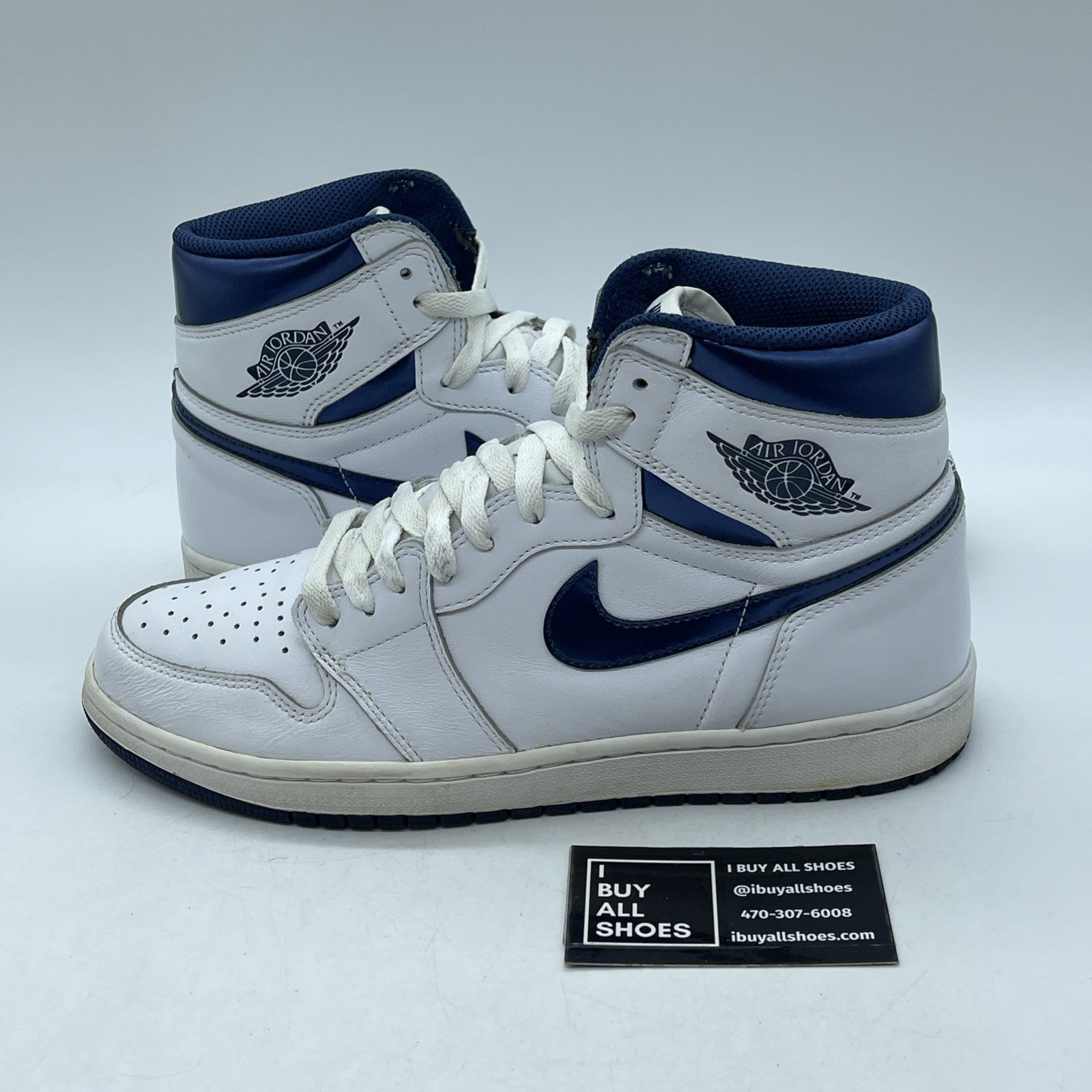 Size 9.5 - Air Jordan 1 Retro OG High Metallic Navy White Leather (555088-106)