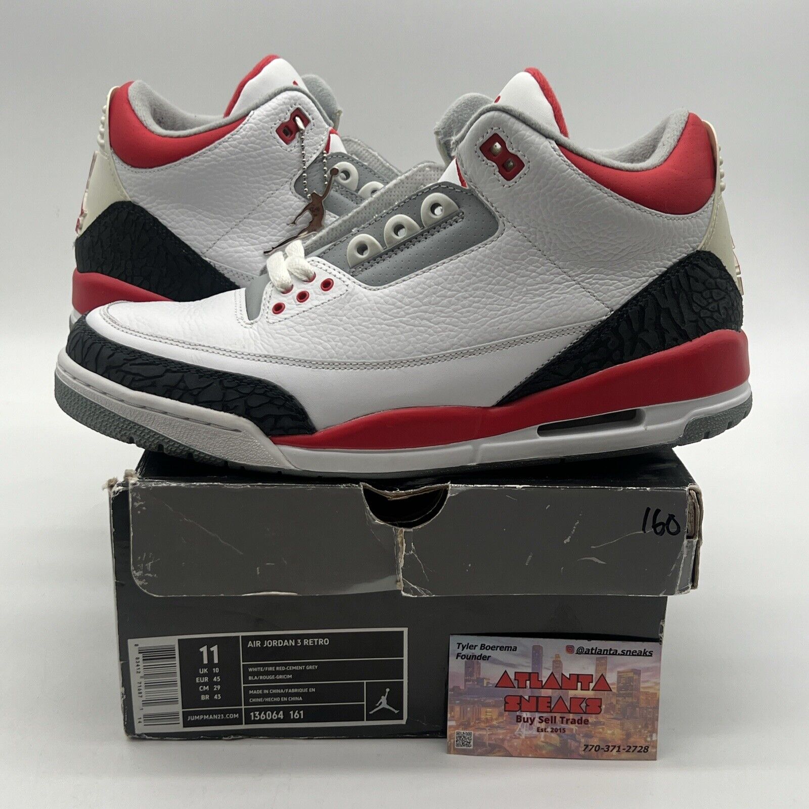 Size 11 - Air Jordan 3 Retro 2007 Fire Red White Grey Leather (136064-161)