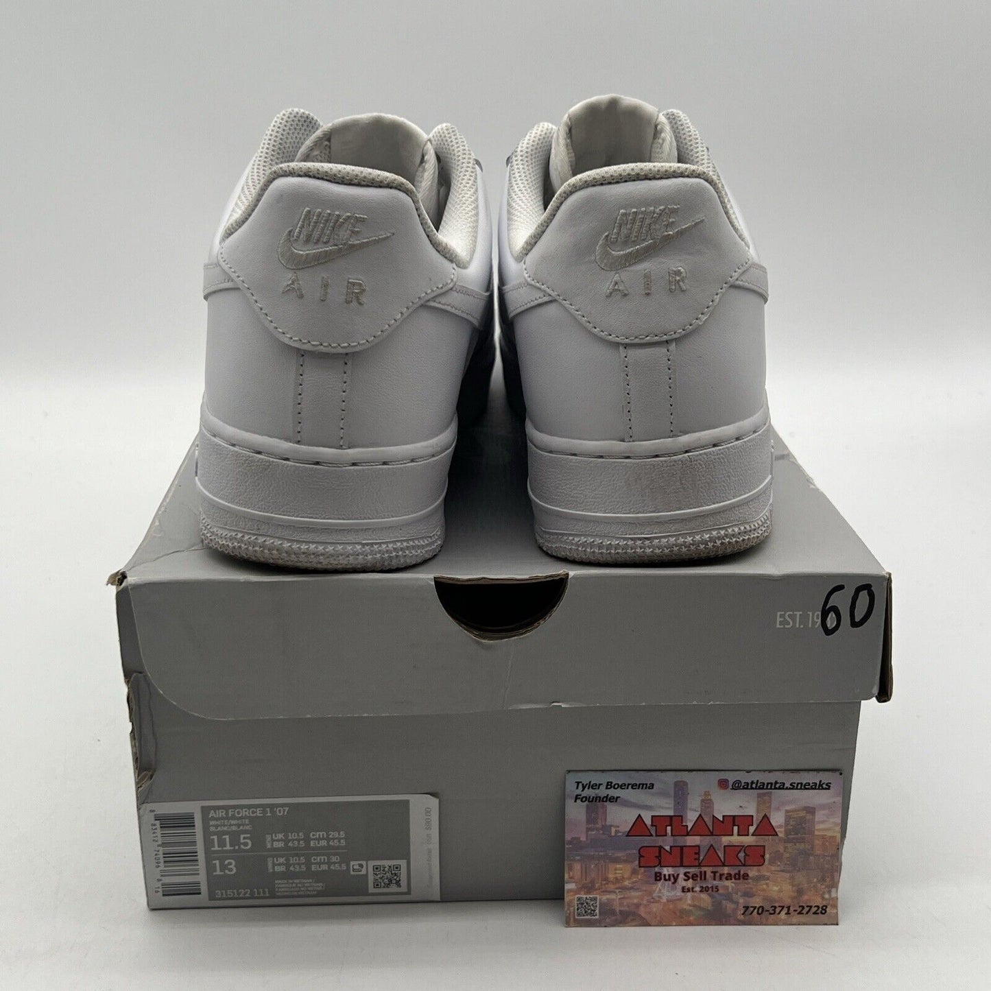 Size 11.5 - Nike Air Force 1 Low '07 White Leather (315122-111)