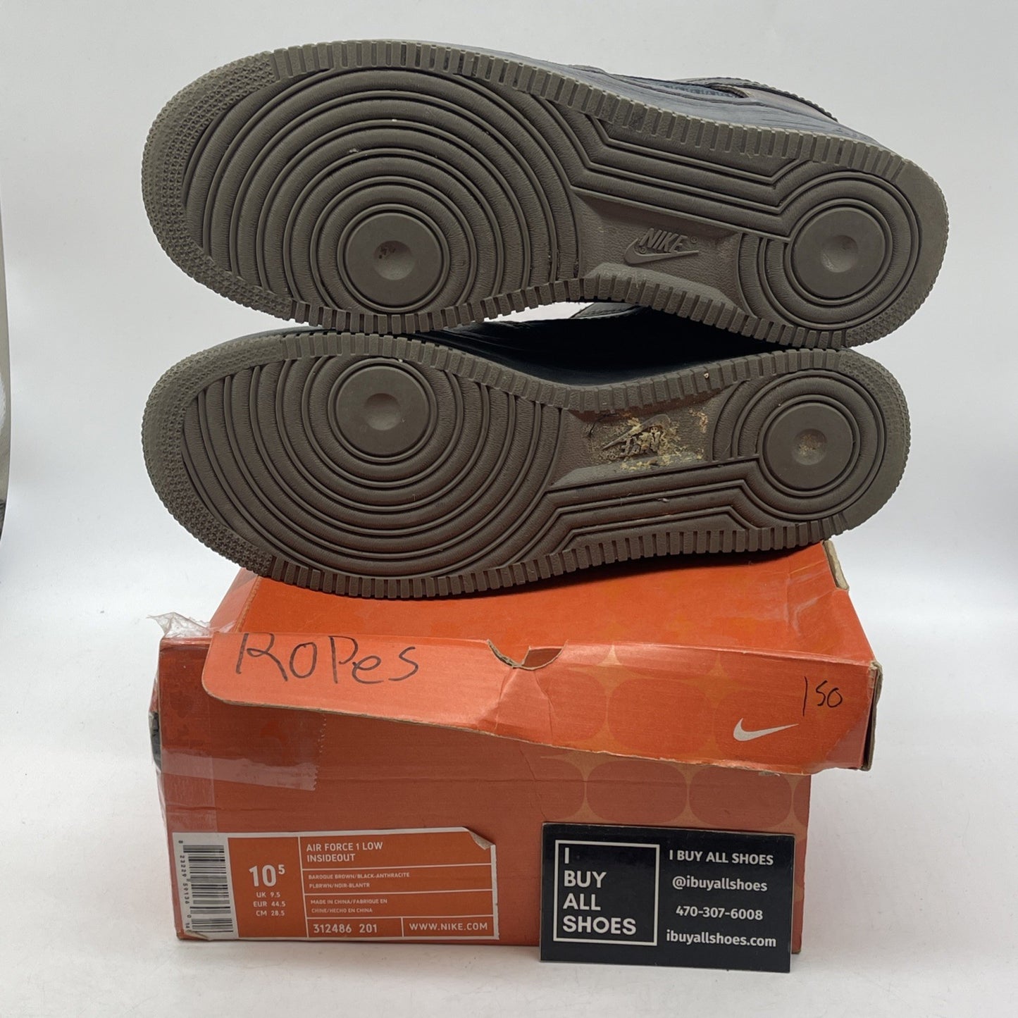Size 10.5 - Nike Air Force 1 Inside Out Low Baroque Brown Black (312486-201)
