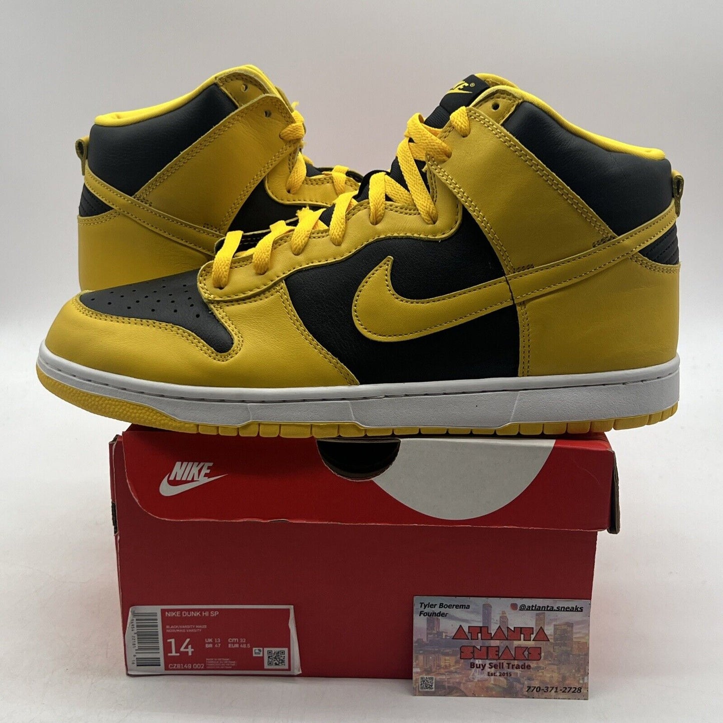 Size 14 - Nike Dunk SP 2020 High Iowa Black White Yellow Leather (CZ8149-002)