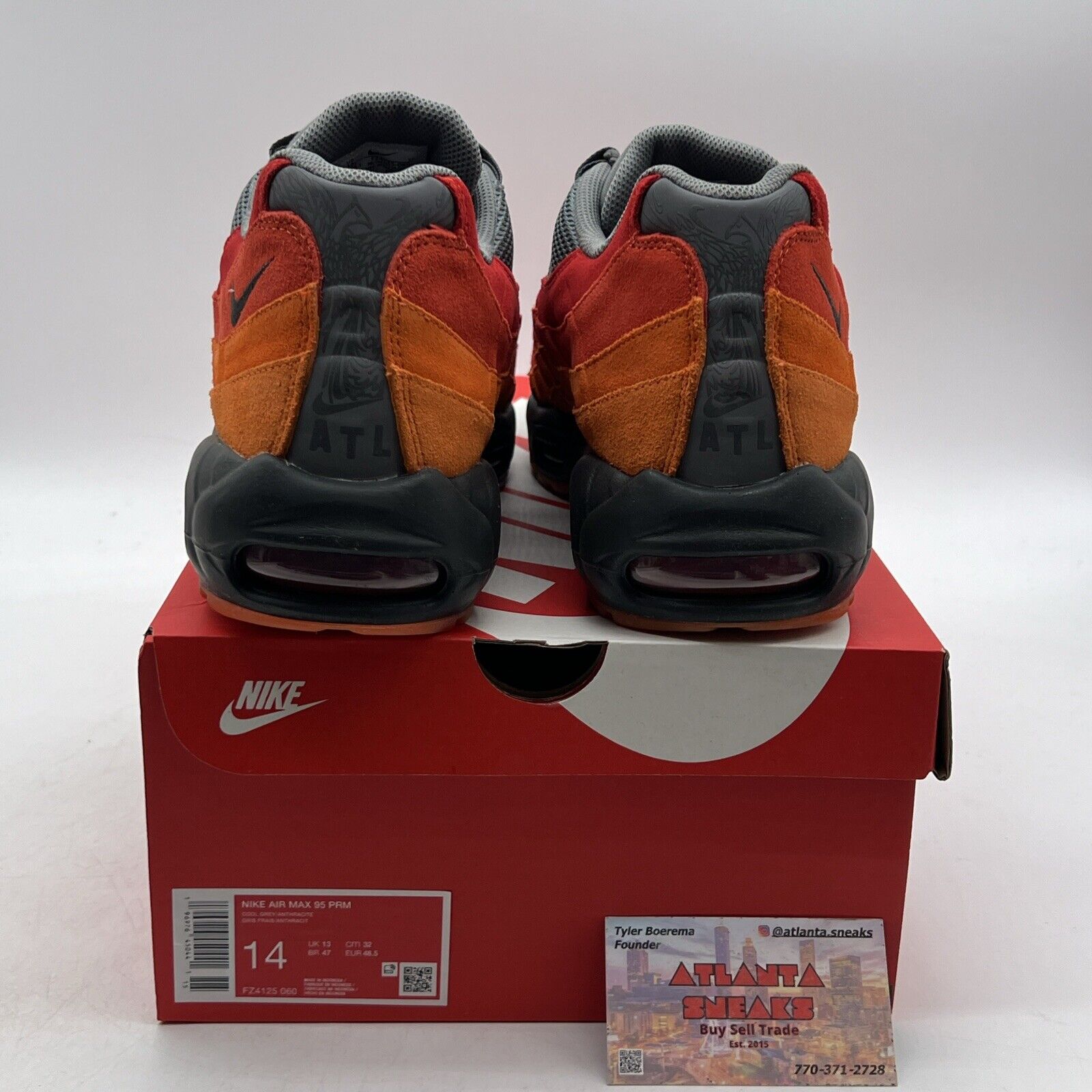 Size 14 - Nike Air Max 95 Premium Atlanta Grey Red Orange (FZ4125-060)