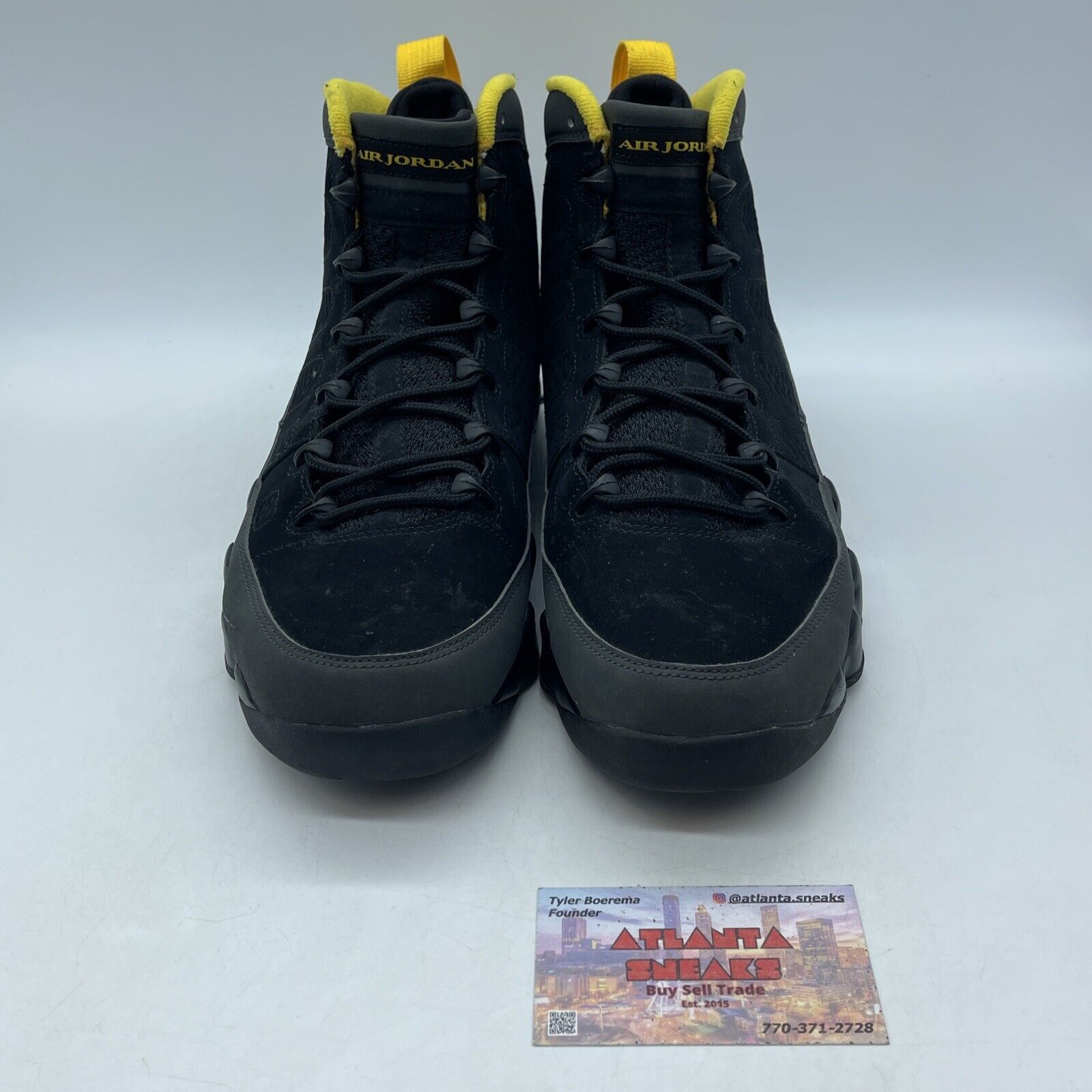 Size 10.5 - Jordan 9 Retro Black Yellow Black Grey Suede (CT8019-070)