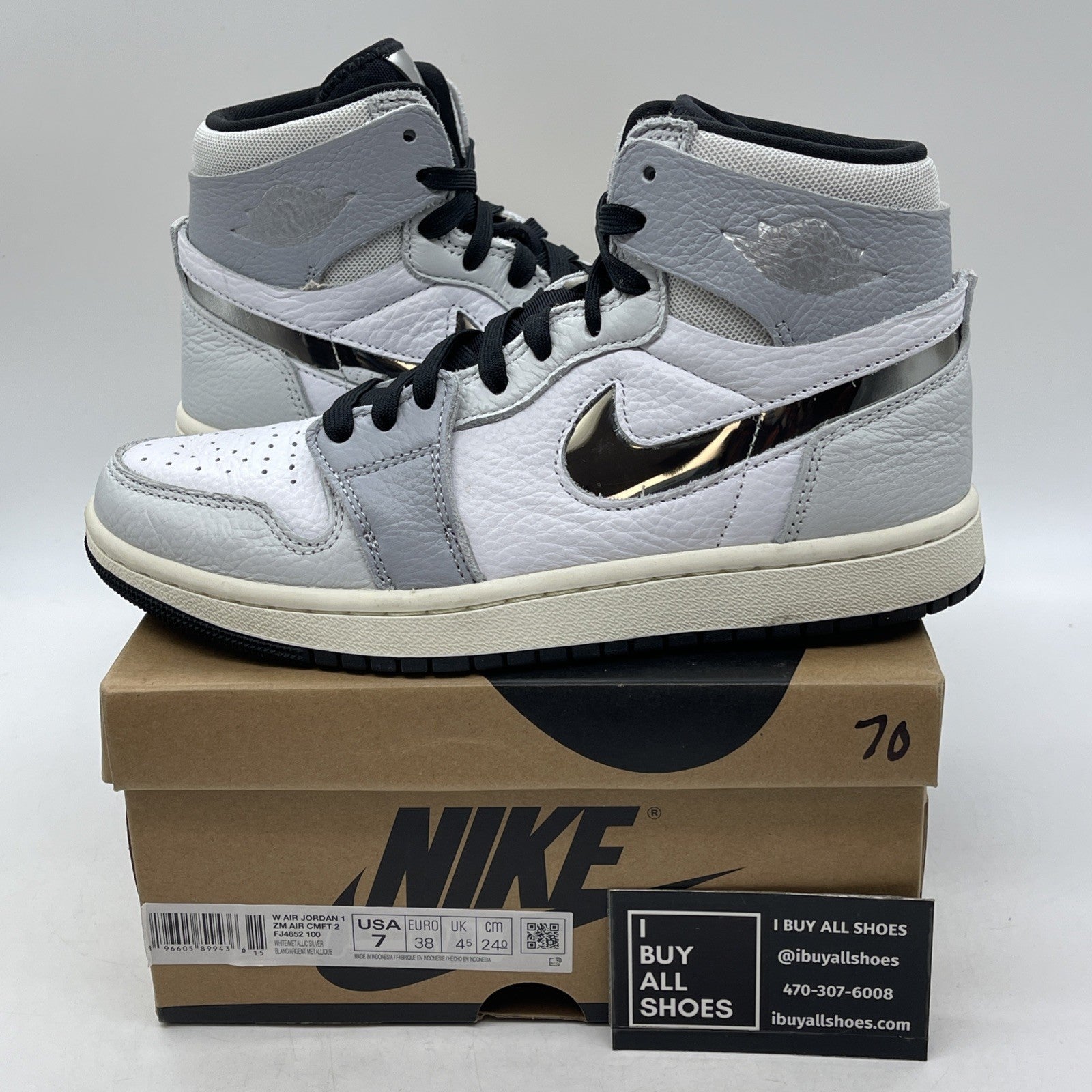 Size 7W - Nike Air Jordan 1 ZM Air CMFT 2 Whit Metallic Silver (FJ4652 100)
