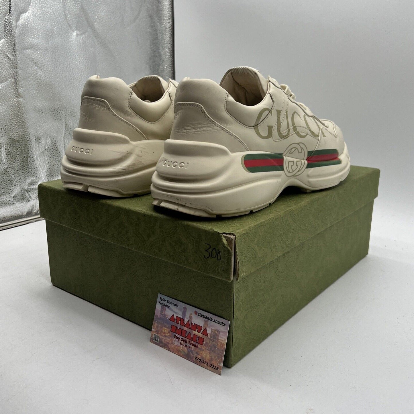 Size 12.5 - GUCCI Calfskin Logo Men’s Rhyton Sneakers Ivory