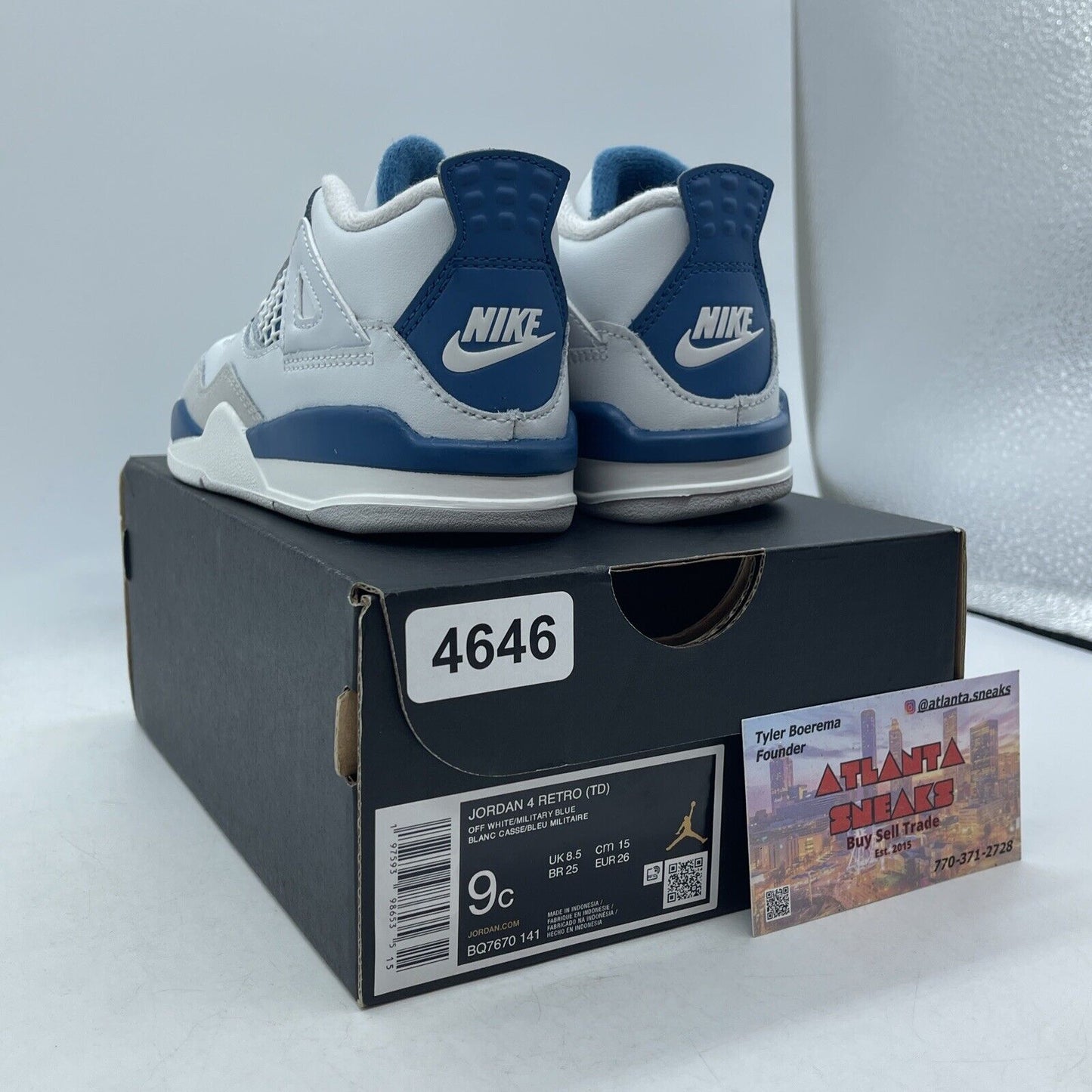 Toddler's Size 9C - Jordan 4 Retro Military Blue Leather White (BQ7670 141)