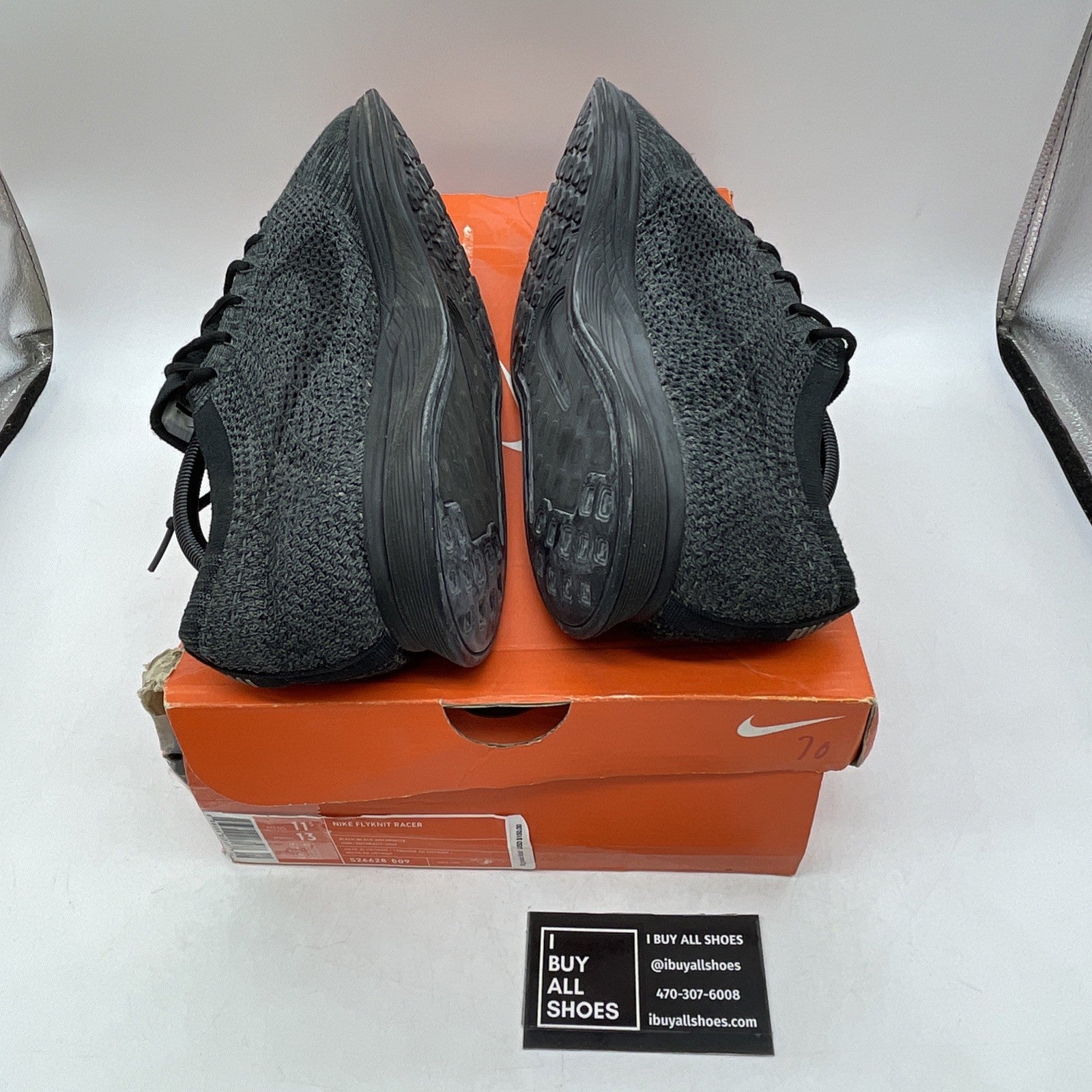 Size 11.5 - Nike Flyknit Racer Triple Black (526628-009)