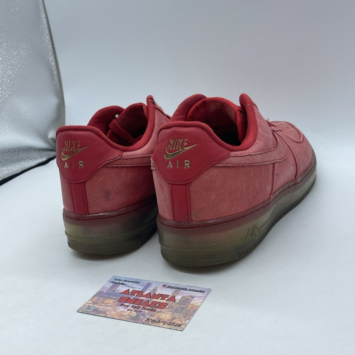 Size 9.5 - Nike Air Force 1 Cmft Lux Low Ostrich Red Gold Leather (805300-600)