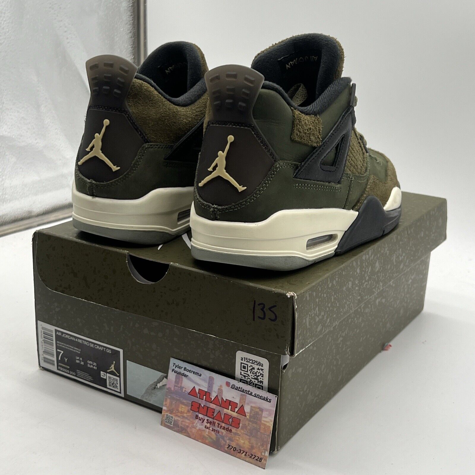 Size 7Y - Jordan 4 SE Retro Low Craft - Olive White Black Suede (FB9928-200)