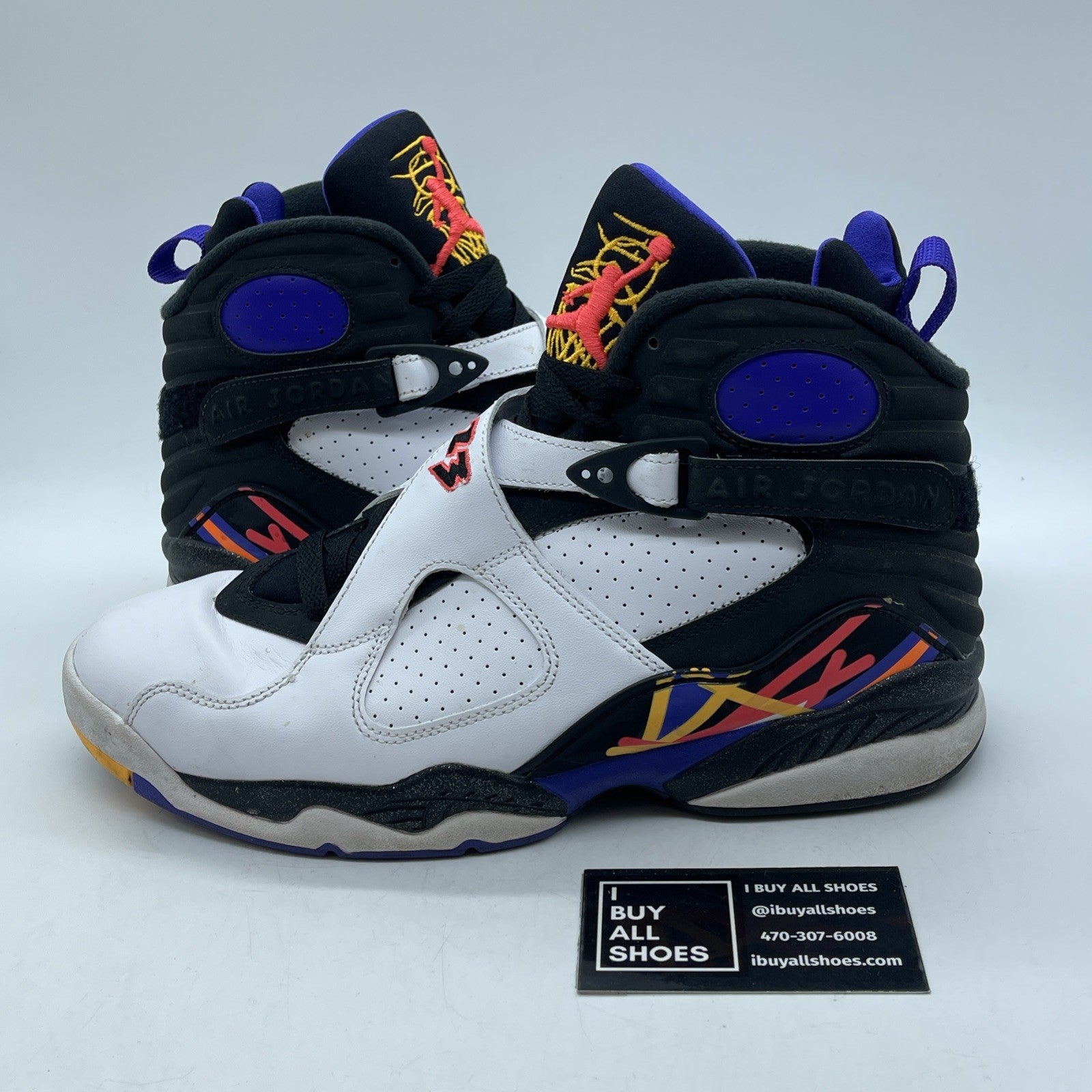 Size 9 - Air Jordan 8 Three-Peat White Black Purple Suede Leather (305381-142)