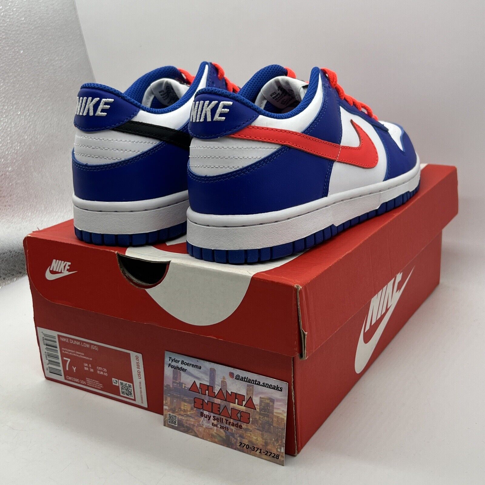 Nike Dunk Low (GS) White/Bright Crimson Blue Black Leather CW1590-104 Size 7Y