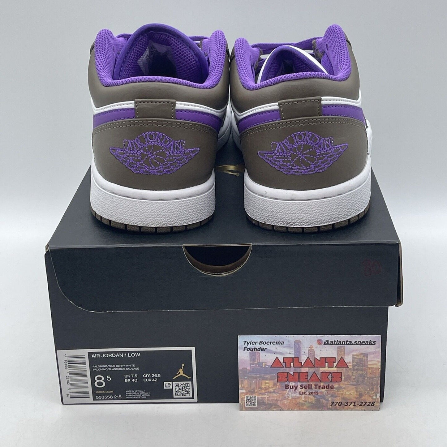 Size 8.5 - Air Jordan 1 Low Palomino White Brown Purple Leather (553558-215)