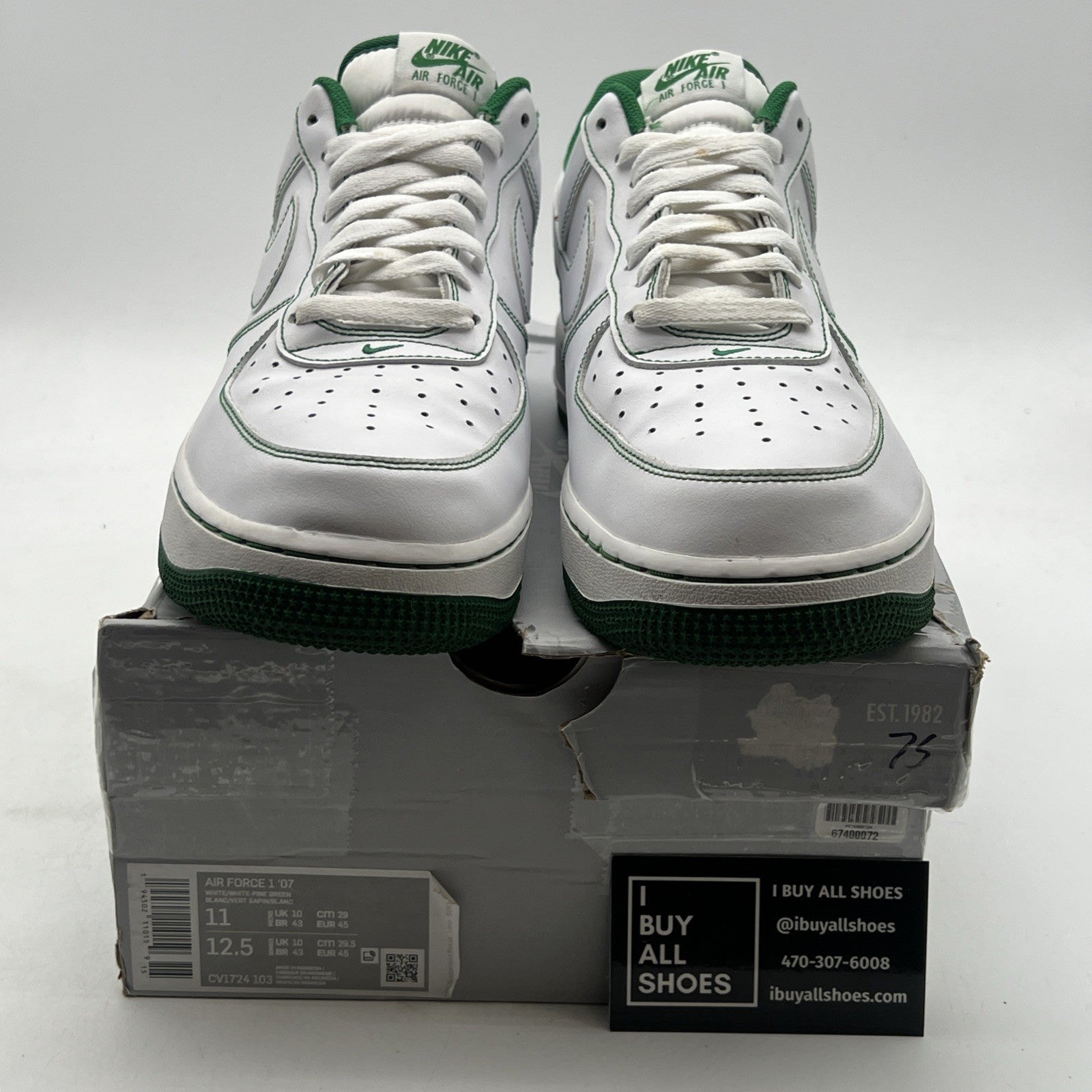Size 11 - Nike Air Force 1 '07 Contrast Stitch - White Pine Green (CV1724-103)