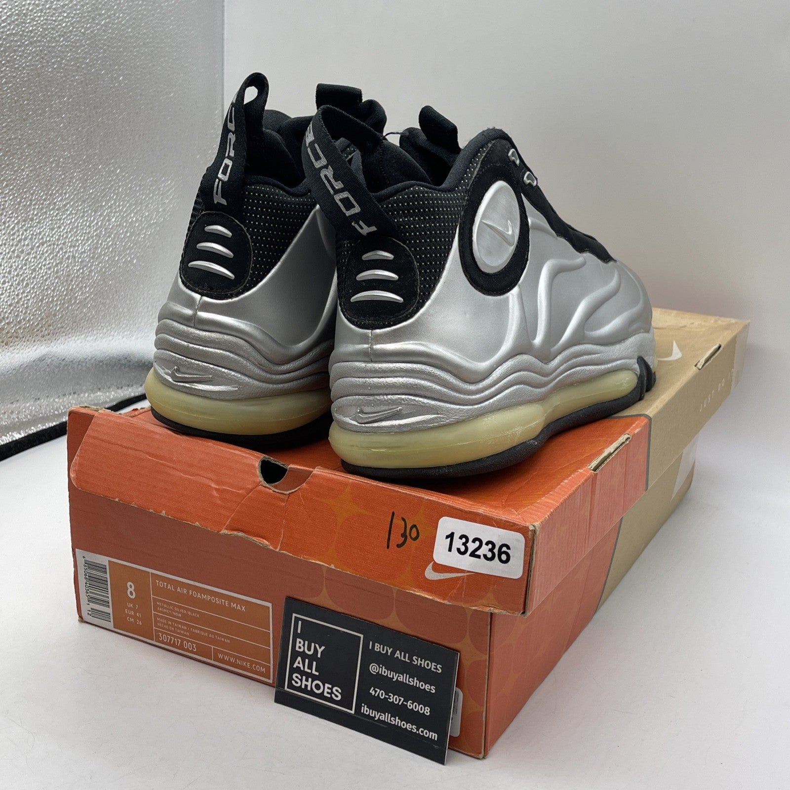 Size 8 - Nike Total Air Foamposite Max Silver Black Suede (307717-003)