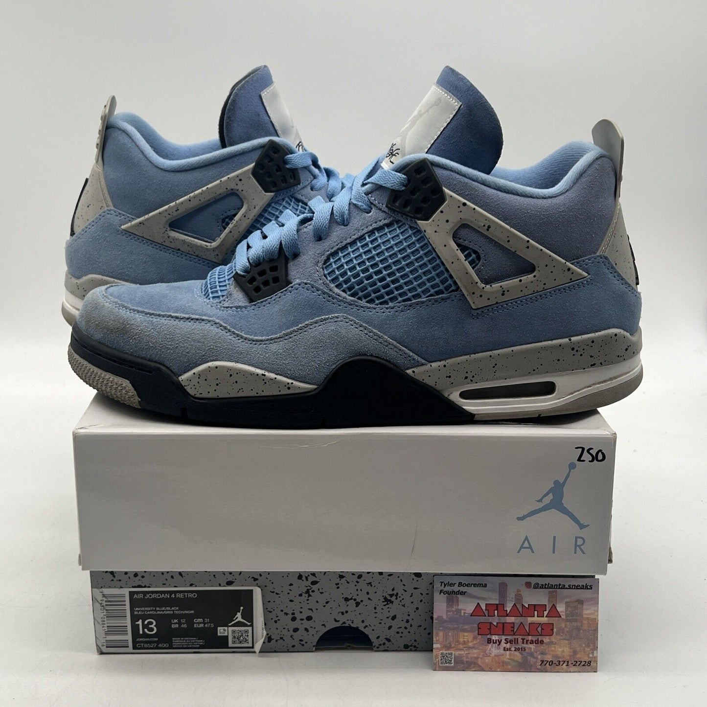 Size 13 - Jordan 4 Retro Mid University Blue Black Grey Suede (CT8627-400)