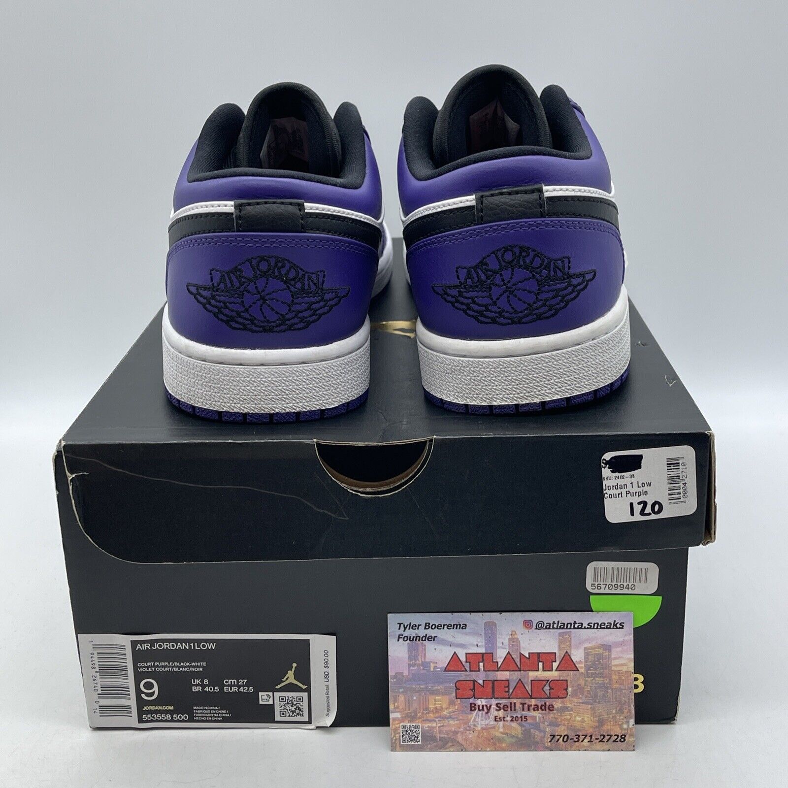 Size 9 - Air Jordan 1 Low Court Purple White Black Leather (553558-500)