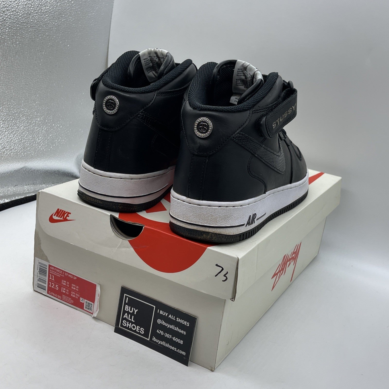 Size 11 - Nike Stussy x Air Force 1 Mid Black Snakeskin Leather (DJ7840-001)