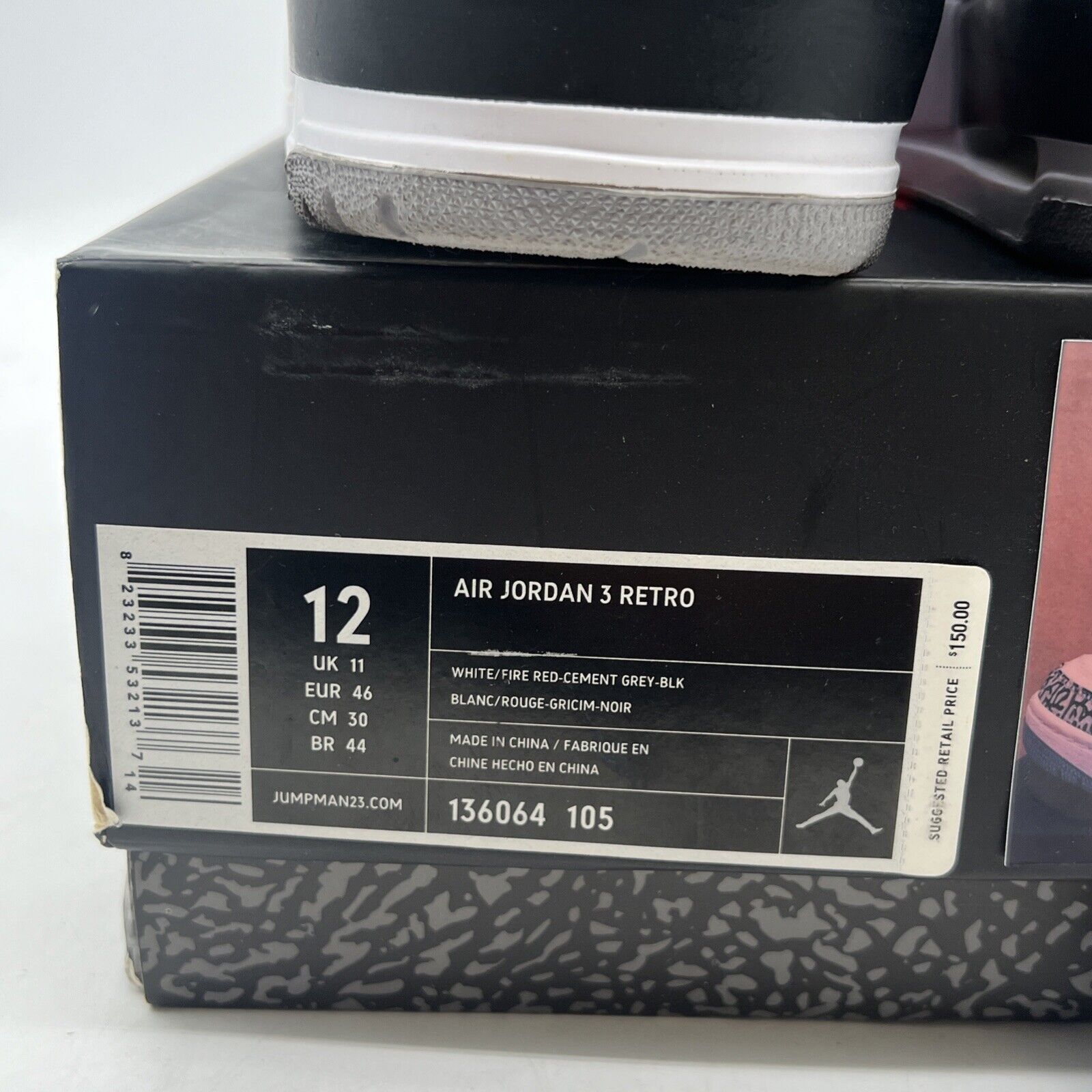 Size 12 - Air Jordan 3 Retro White Cement 2011 (136064-105)