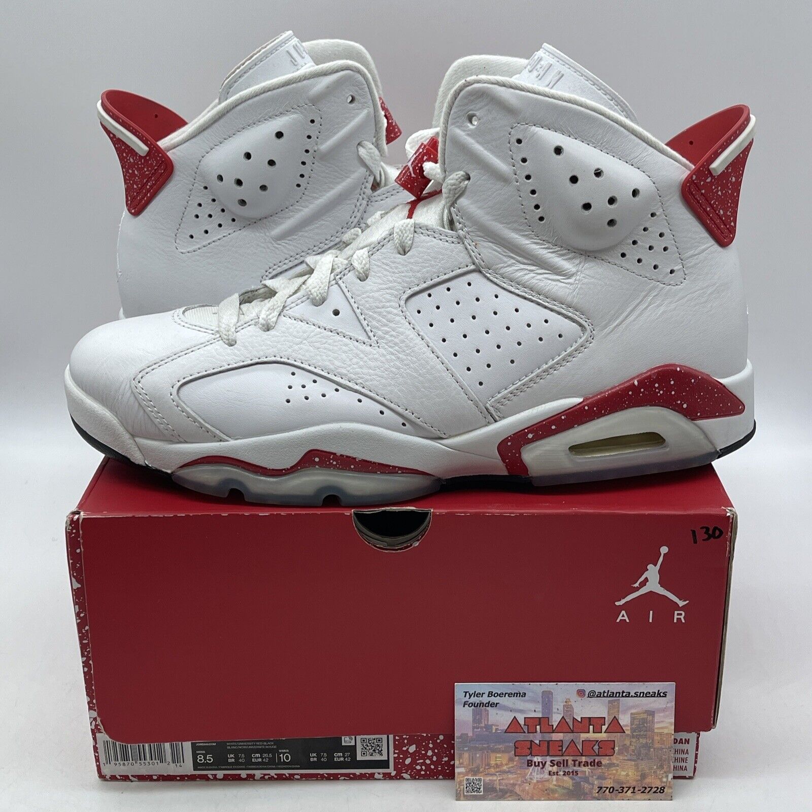 Size 8.5 - Jordan 6 White and University Red White Leather (CT8529-162)