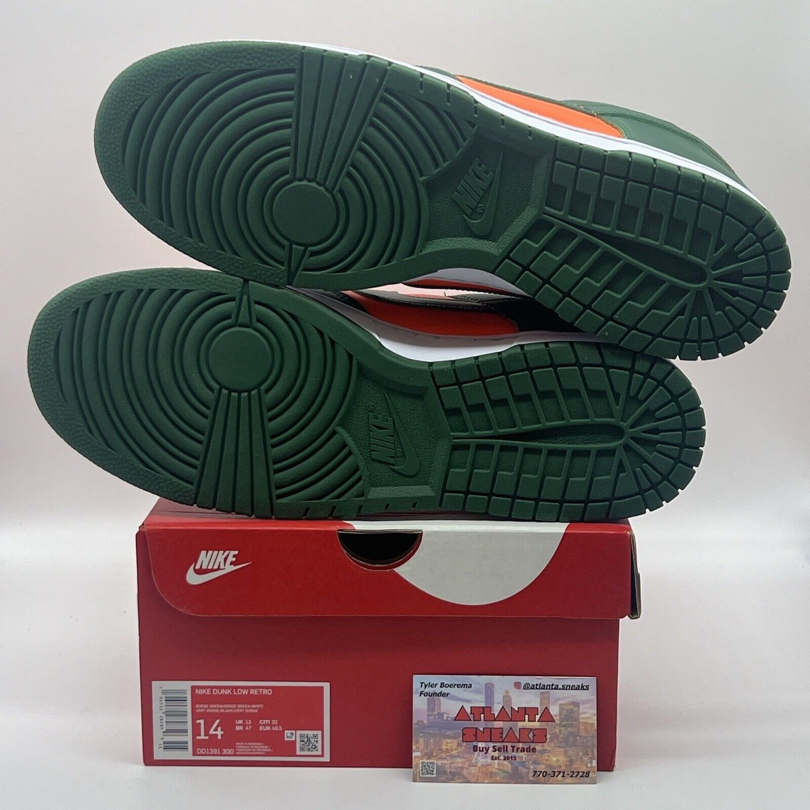 Size 14 - Nike Dunk Low Miami Hurricanes Brand New Og All Green Orange