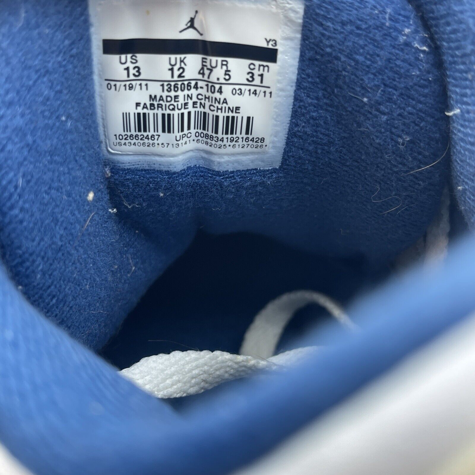 Size 13 - Air Jordan 3 Retro 2011 True Blue Grey White Red Blue (136064-104)