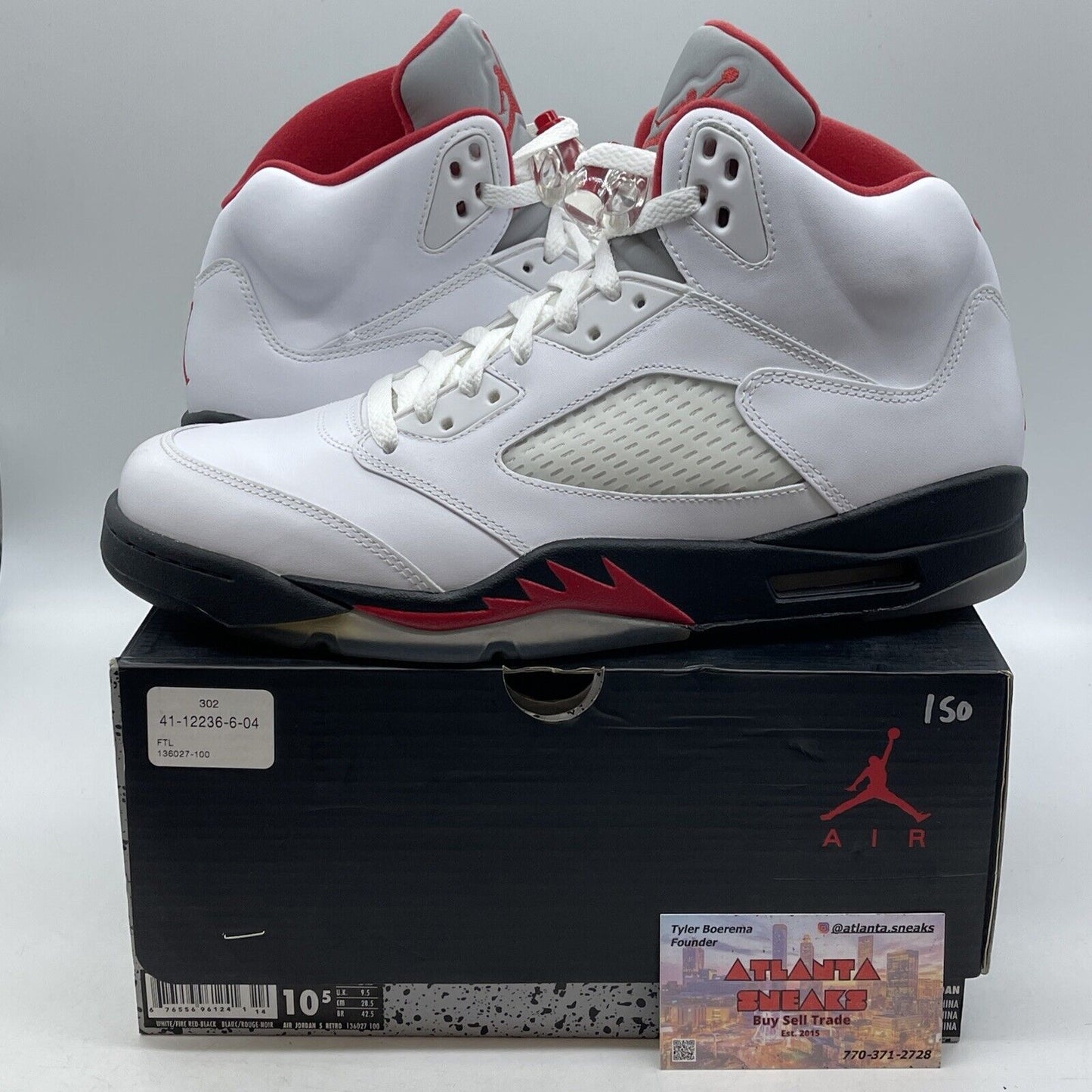 Size 10.5 - Air Jordan 5 Retro 2013 Fire Red White Black Leather (136027-100)