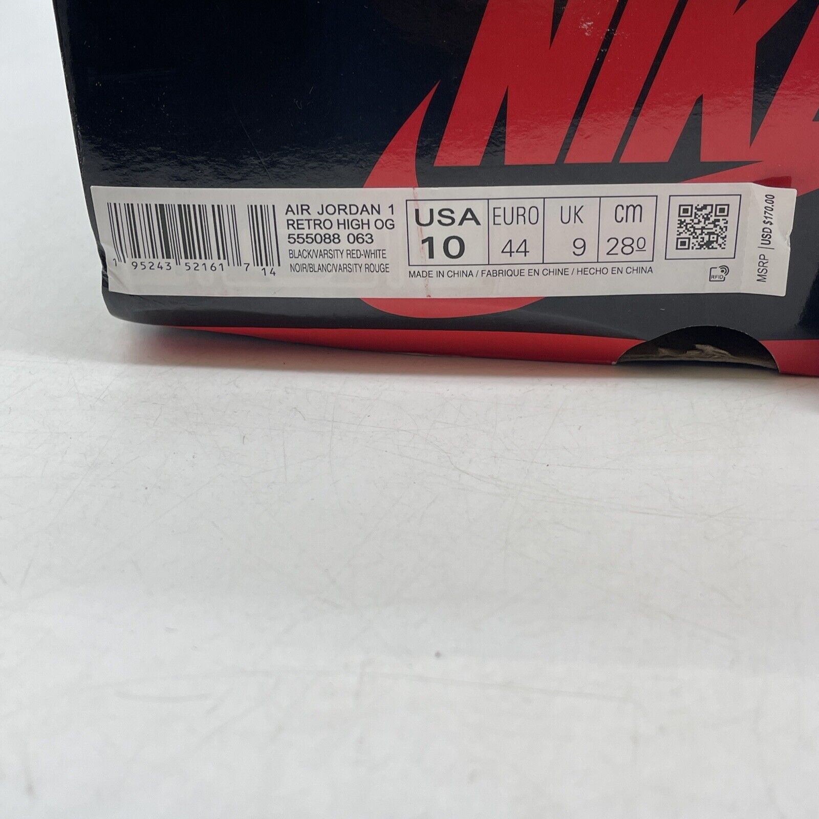 Size 10 - Jordan 1 Retro OG High Patent Bred Black Red White (555088-063)