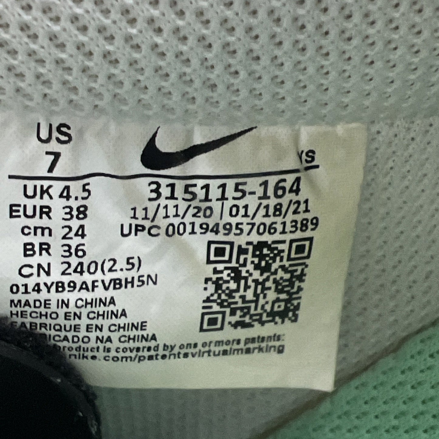 Size 7 - Nike Air Force 1 '07 White Green Glow W (315115-164)