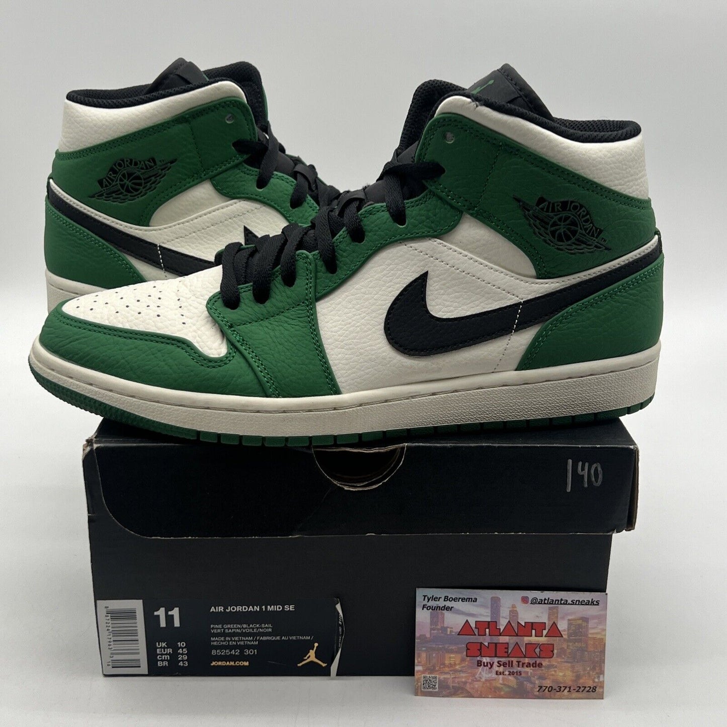 Size 11 - Air Jordan 1 Mid Pine Green White Black Leather (852542-301)