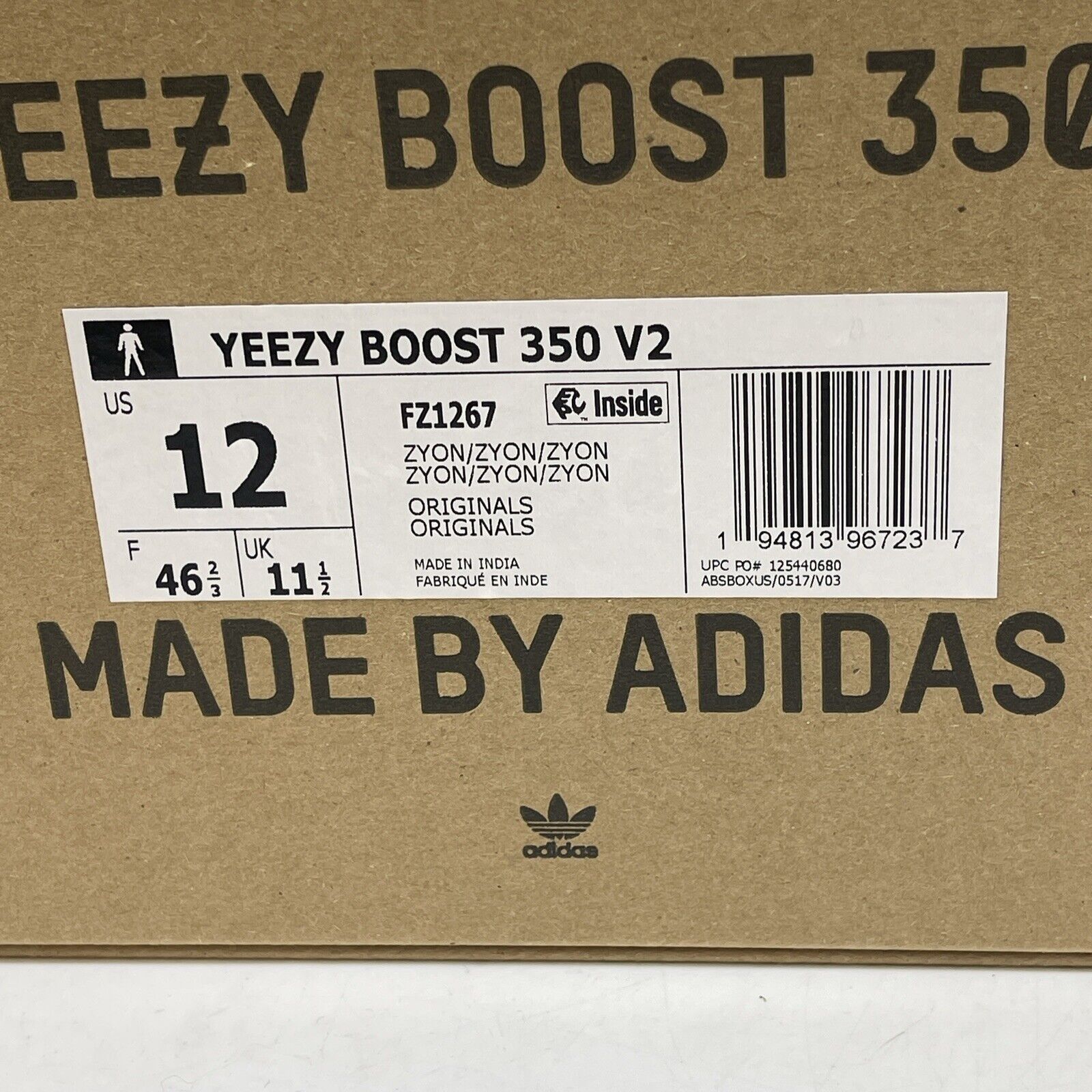Size 12 - adidas Yeezy Boost 350 V2 Low Zyon White Black Suede (FZ1267)
