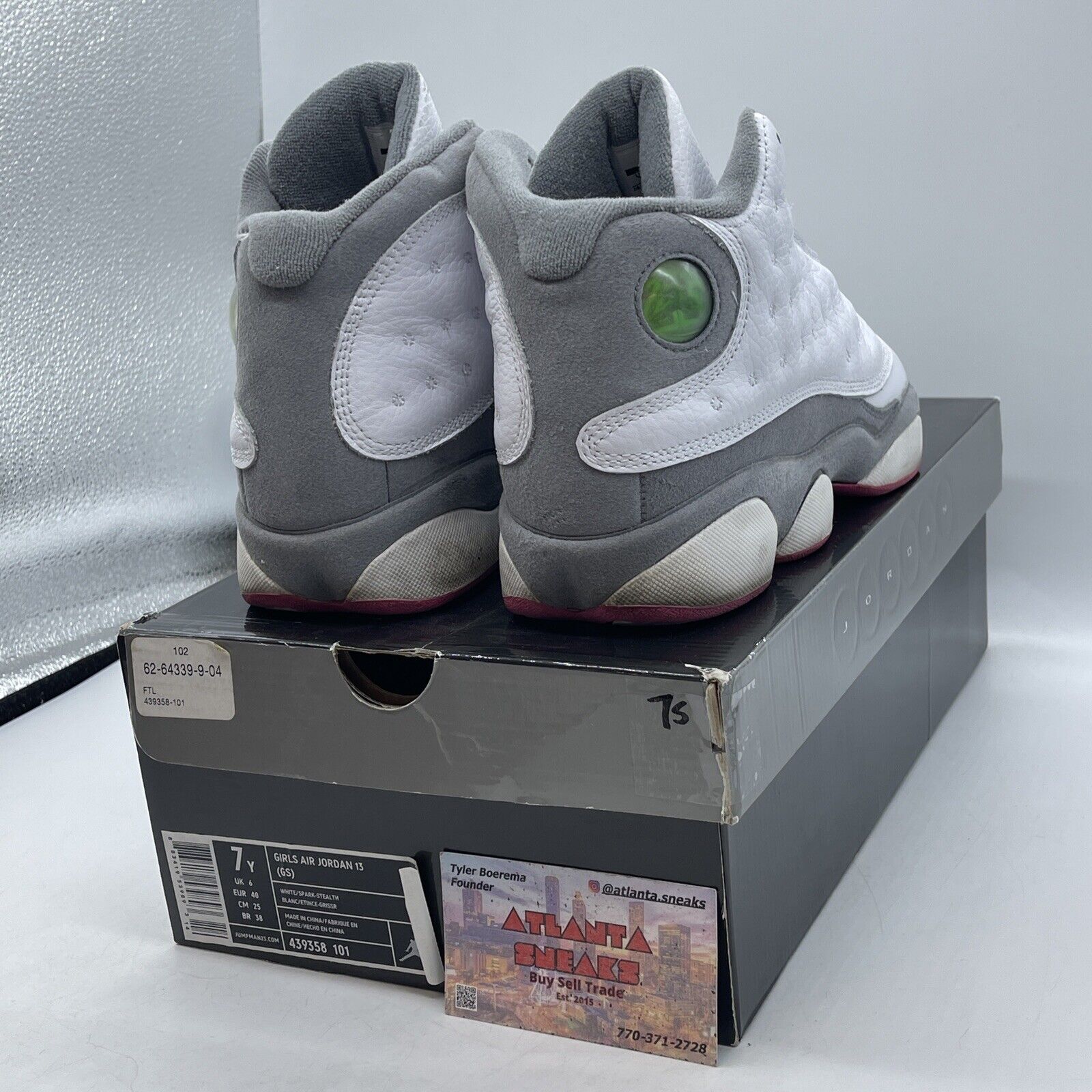 Size 7Y - Air Jordan 13 Stealth Pink Grey Suede White Leather (439358-101)