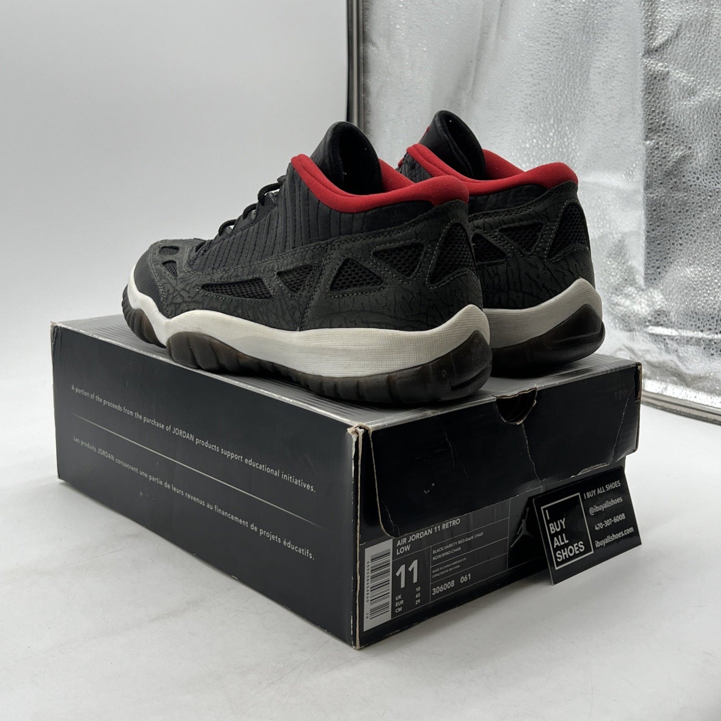Size 11 - Air Jordan 11 Retro IE 2003 Low Black Charcoal Red (306008-061)