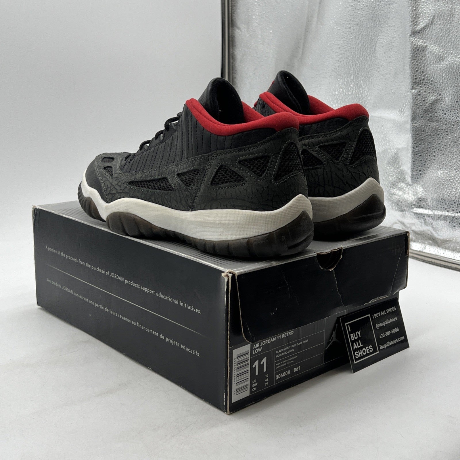 Size 11 - Air Jordan 11 Retro IE 2003 Low Black Charcoal Red (306008-061)