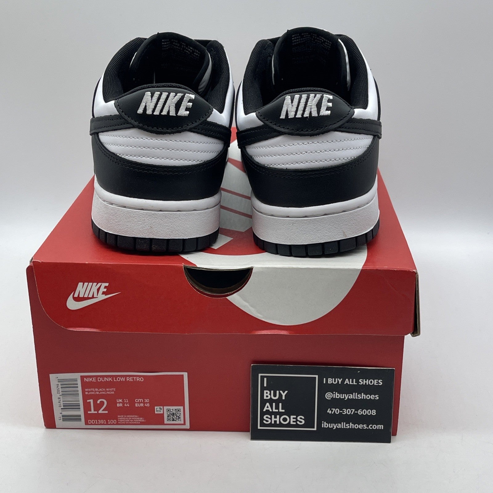 Size 12 - Nike Dunk Low Black White Leather (DD1391-100)