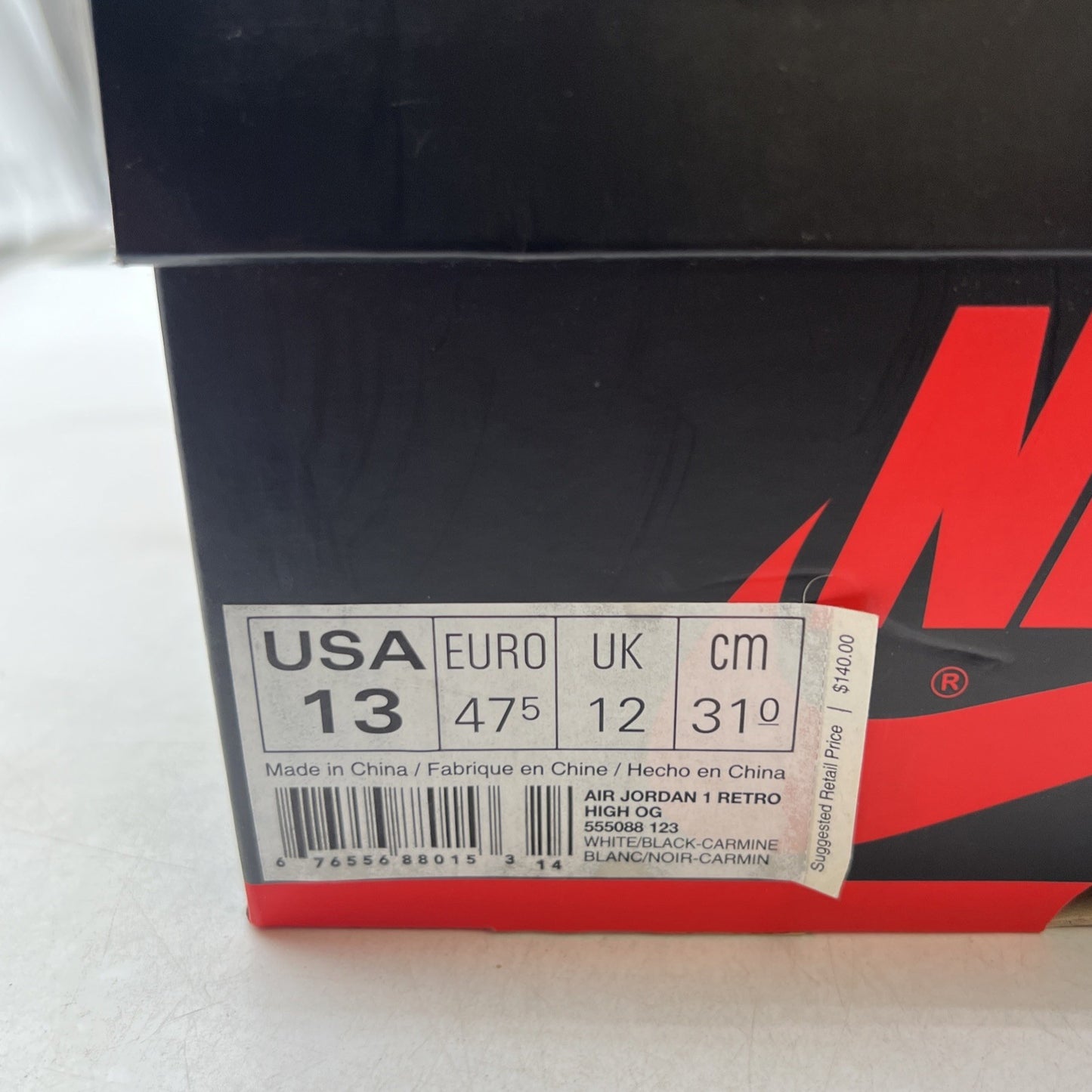 Size 13 - Air Jordan 1 Retro OG High Carmine (555088-123)