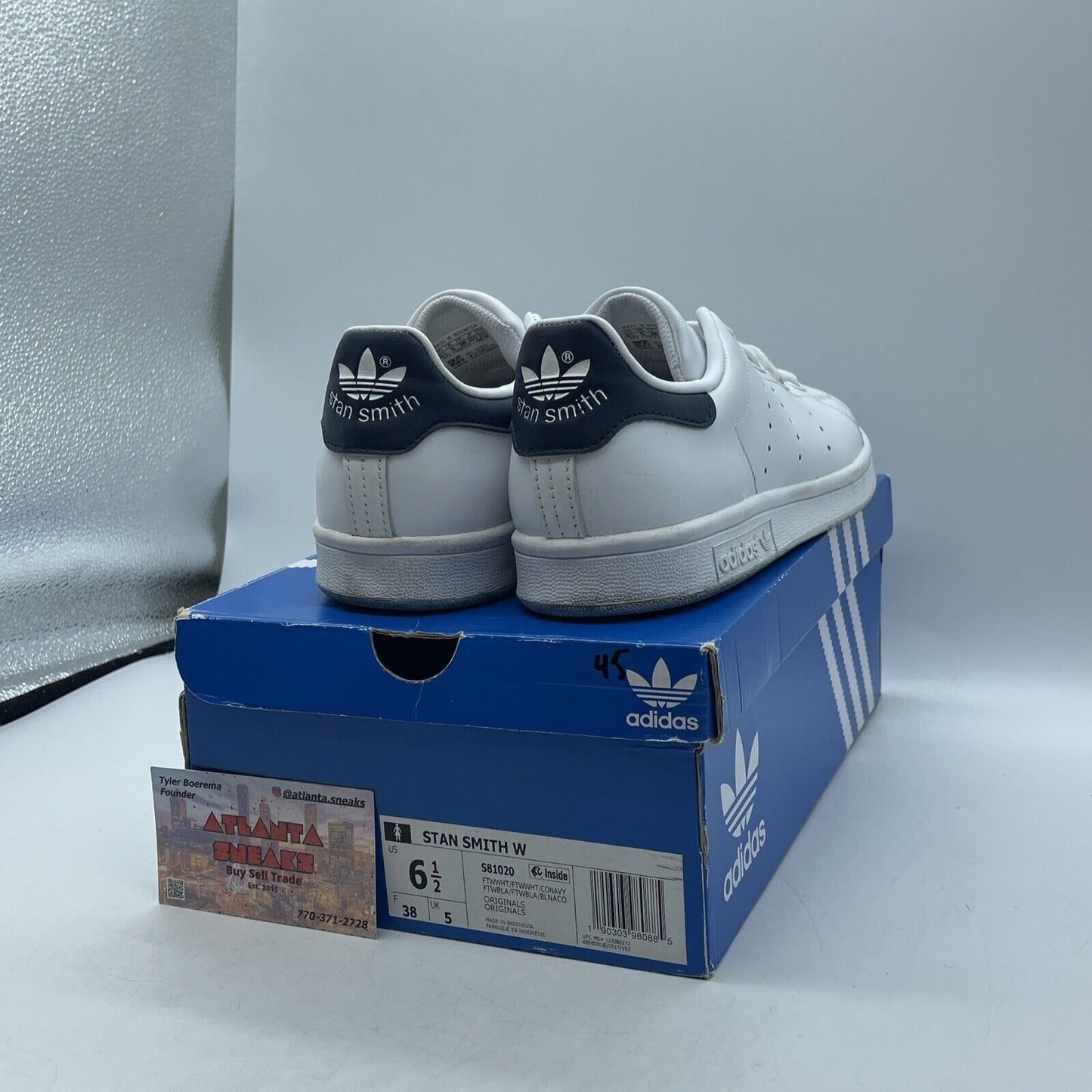 Size 6.5W - adidas Stan Smith White Blue Leather (S81020)