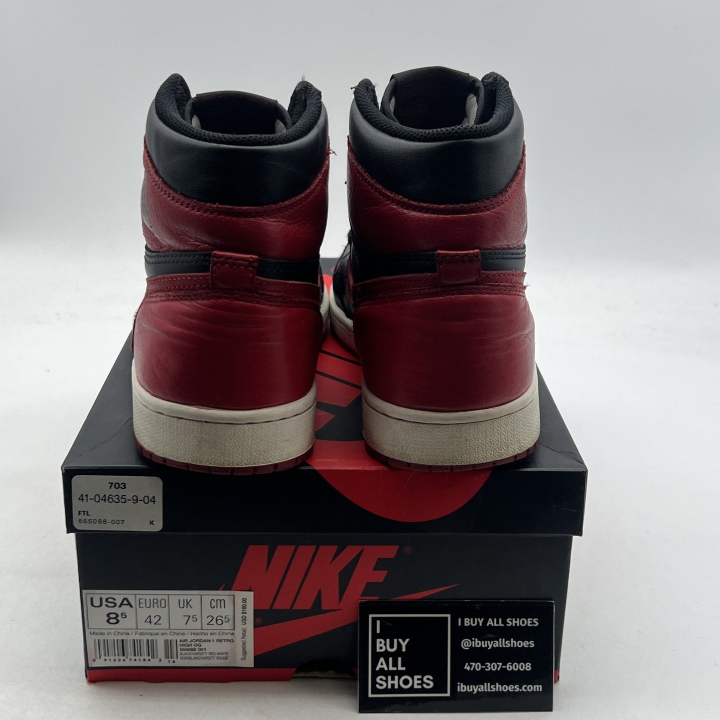 Size 8.5 - Air Jordan 1 Retro OG High Banned, Bred (555088-001)
