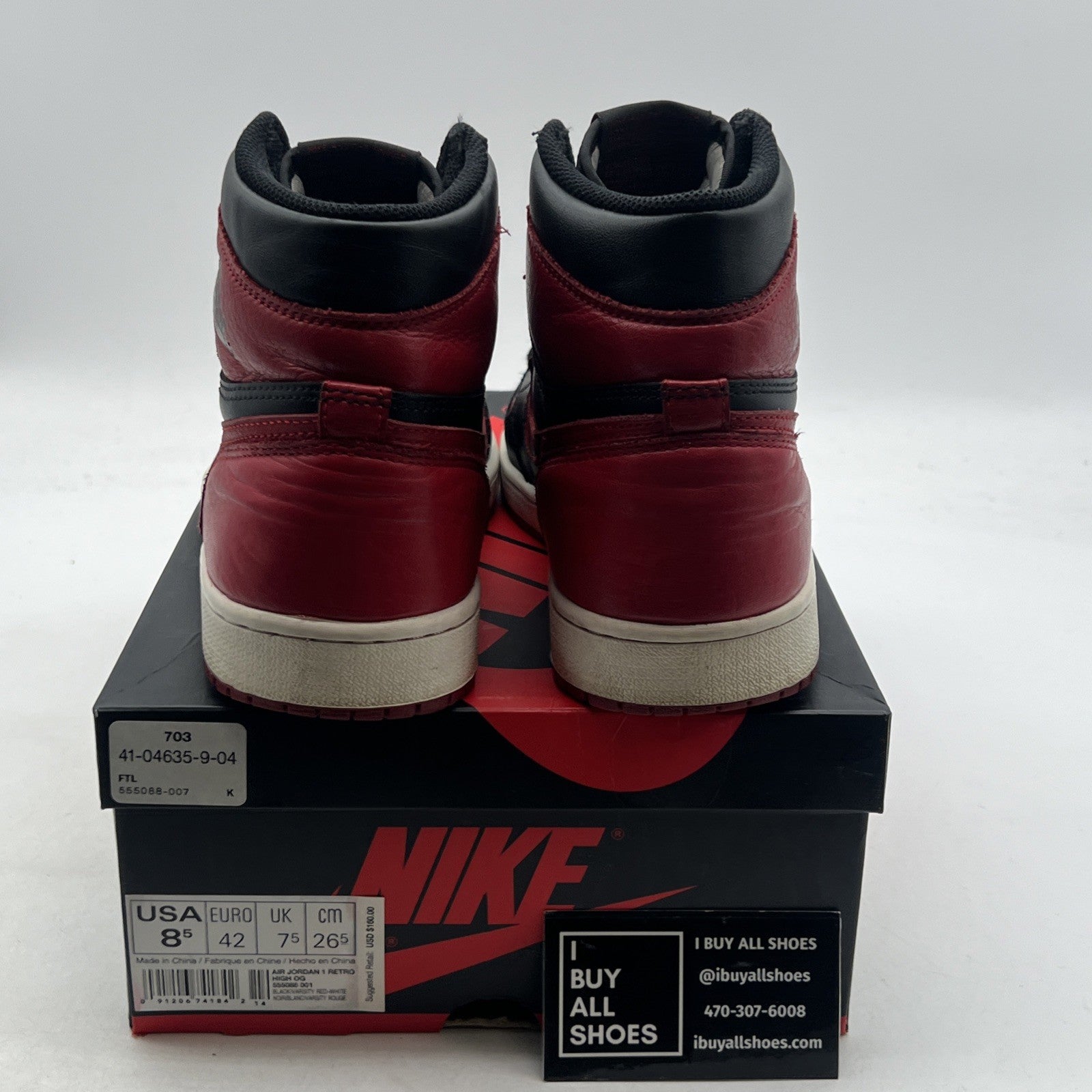 Size 8.5 - Air Jordan 1 Retro OG High Banned, Bred (555088-001)