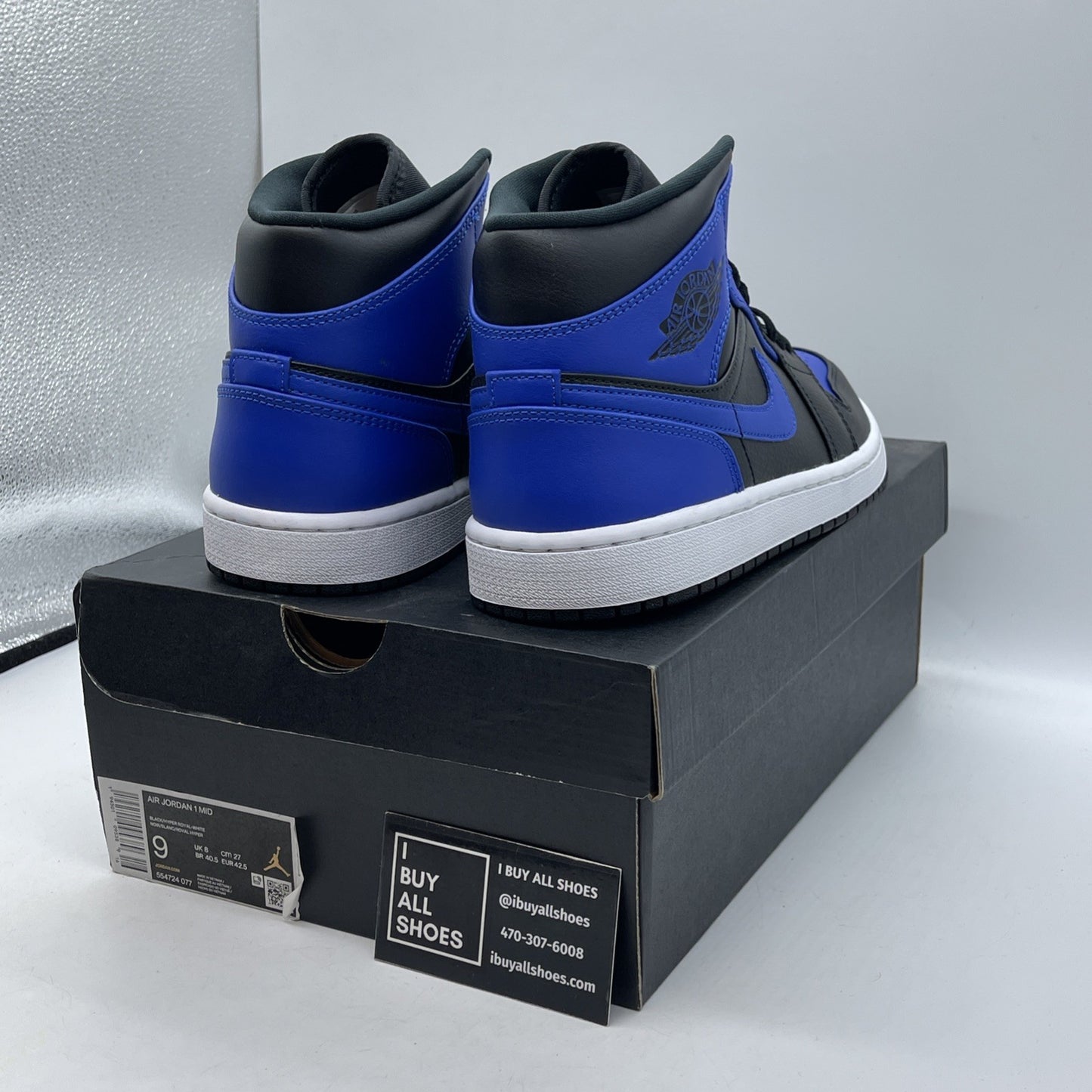 Size 9 - Jordan 1 Mid Hyper Royal Black Blue Leather (554724-077)