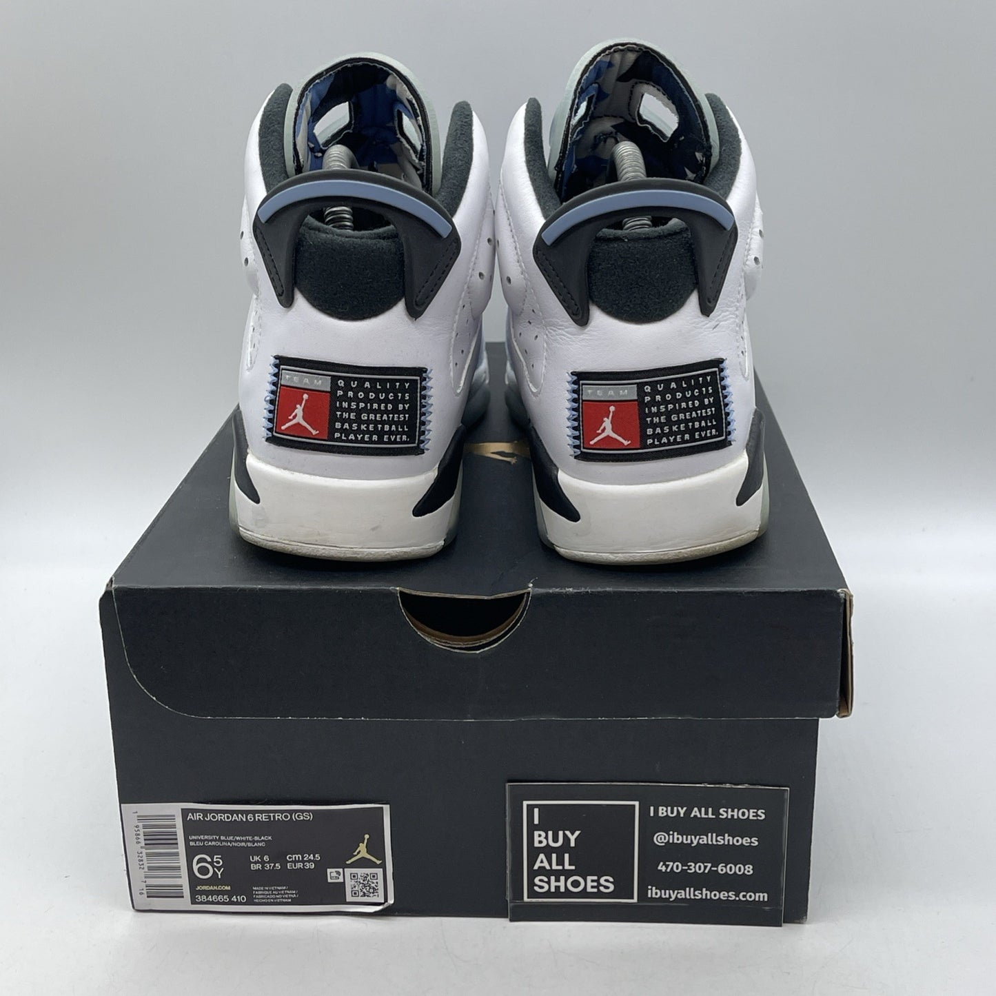 Size 6.5Y - Jordan 6 Retro Mid UNC Home Blue White Suede Leather (384665-410)