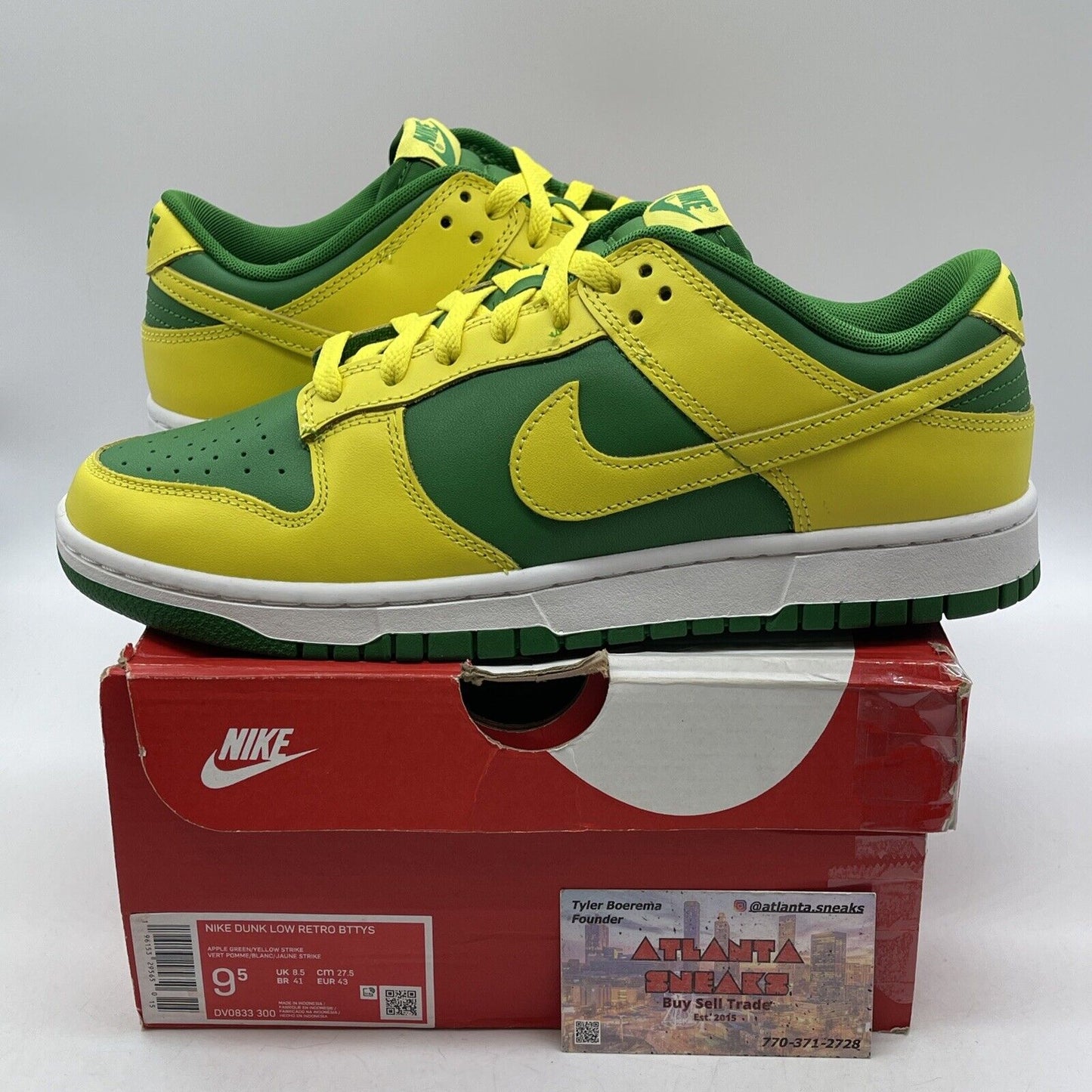 Size 9.5 - Nike Dunk Low Reverse Brazil Yellow Green Leather (DV0833-300)