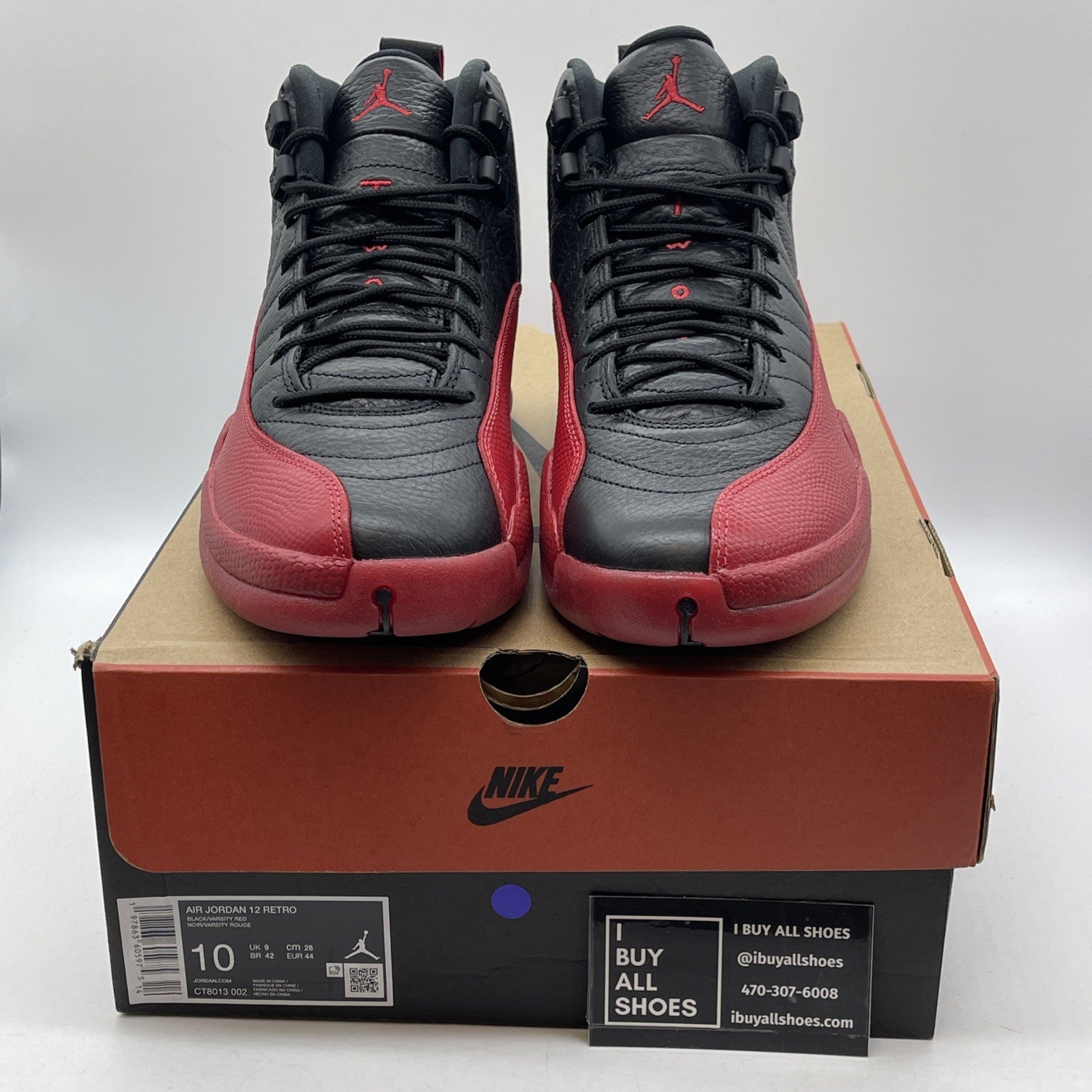 Size 10 - Air Jordan 12 Retro 2025 Flu Game Black Red Leather (CT8013-002)
