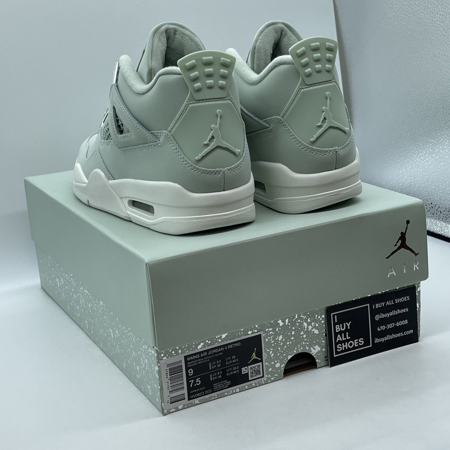 Size 9W - Air Jordan 4 Retro Abundance Seafoam Blue Silver Leather (HV0823-003)