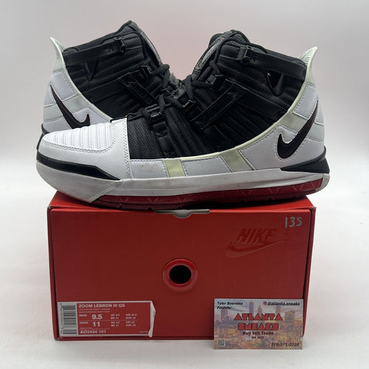 Size 9.5 - Nike Zoom LeBron 3 Retro QS 2019 Home Black White Red (AO2434-101)