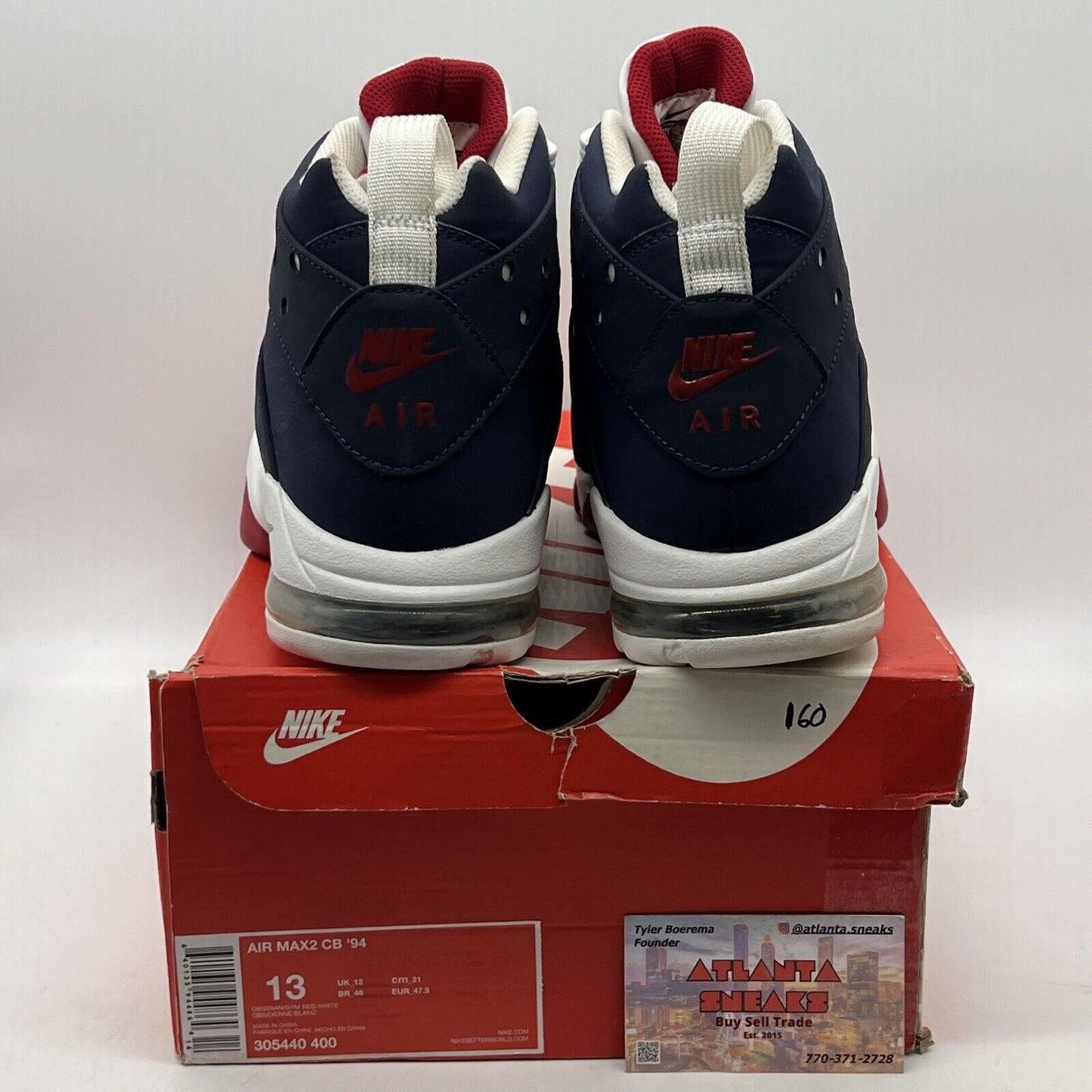 Size 13 - Nike Air Max 2 CB 94 Obsidian White Navy Red Suede (305440-400)