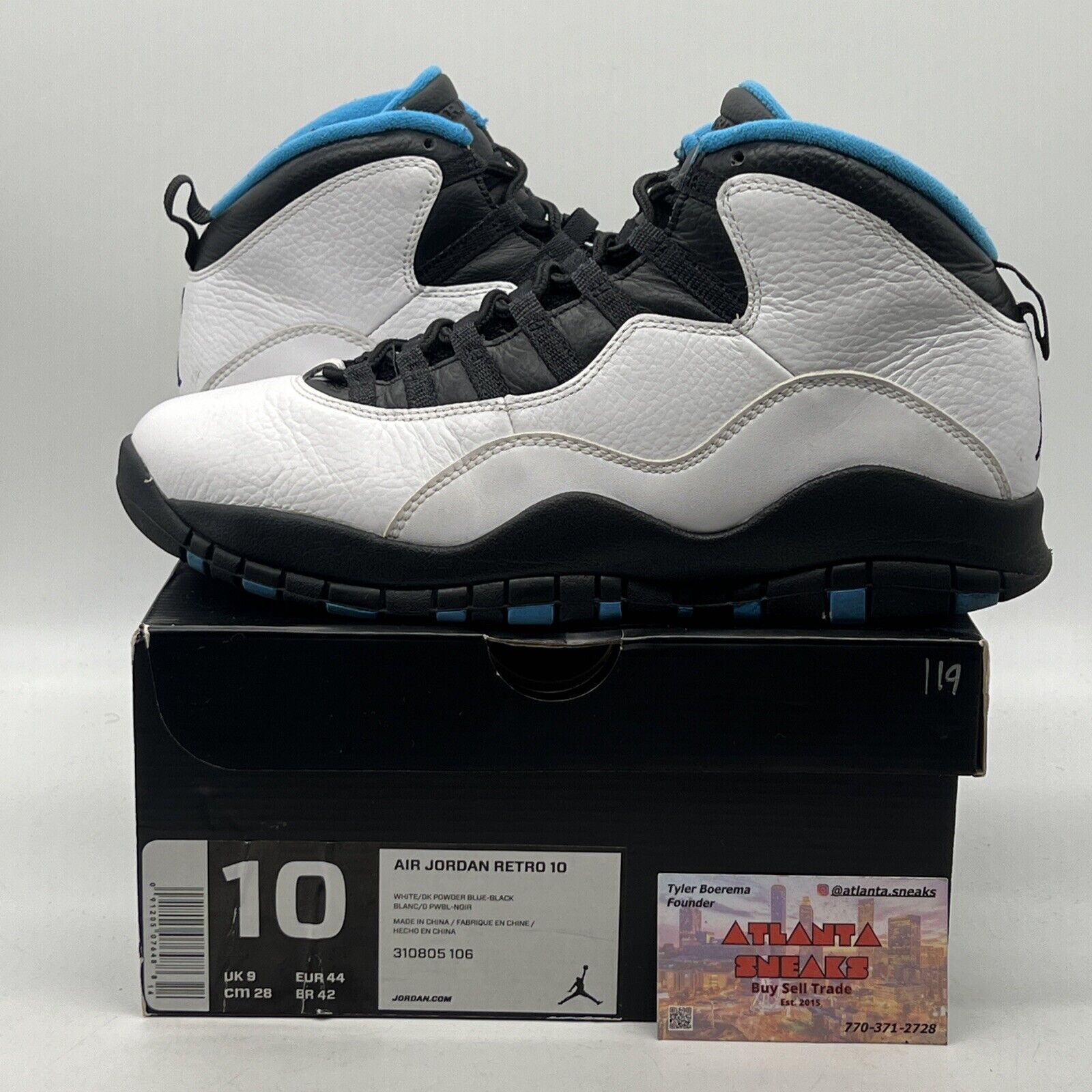 Size 10 - Air Jordan 10 Retro 2014 Powder Blue Black White Leather (310805-106)